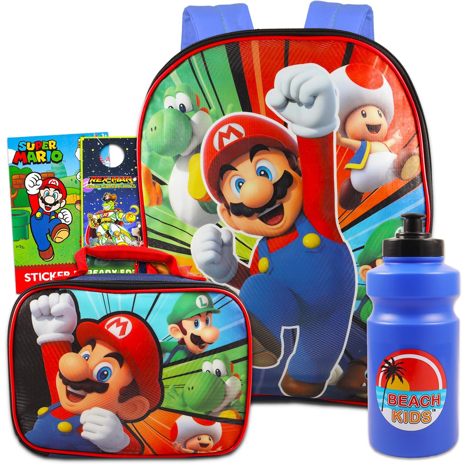 Super Mario Backpack Set for Kids - 4 Piece Bundle with School Bag, Lunch Box, Stickers & More (Mario, Yoshi, Luigi) | Official Nintendo Licensed Back to School Supplies | Perfect for School, Travel & Gaming Fans