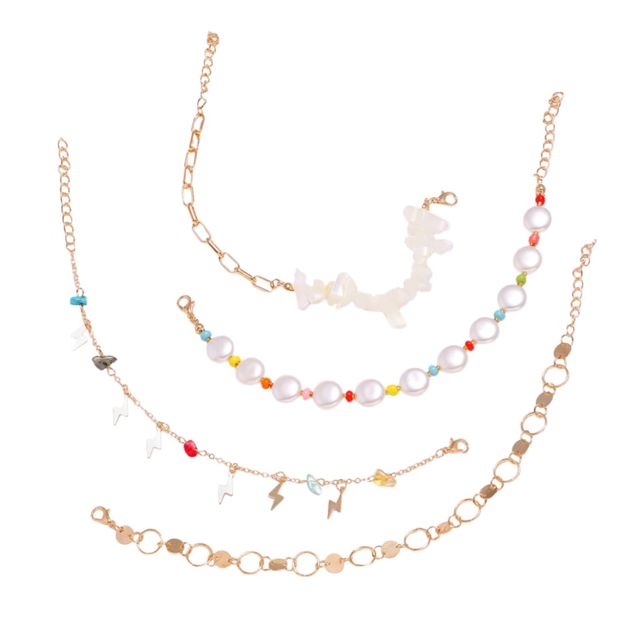Amosfun 2-Piece Pearl Anklet and Bracelet Set - White Beaded Friendship Jewelry with Alloy Chain for Women | Perfect for Beach, Wedding, and Boho Fashion Accessories
