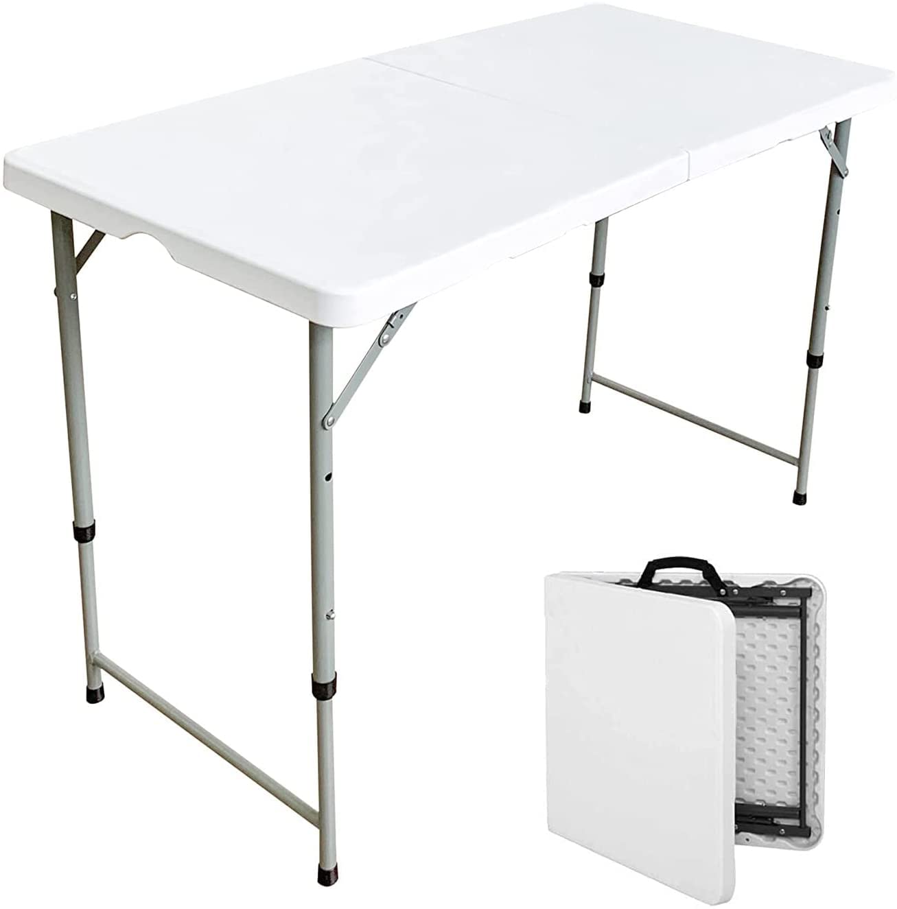 Foldable Plastic Picnic Table - Lightweight Portable Bi-Fold Folding Table for Indoor & Outdoor Use - Perfect for Camping, Parties, Dining & Picnics (4ft, 6ft, 8ft Sizes) - Great for Backyards, BBQs, Tailgating & Events