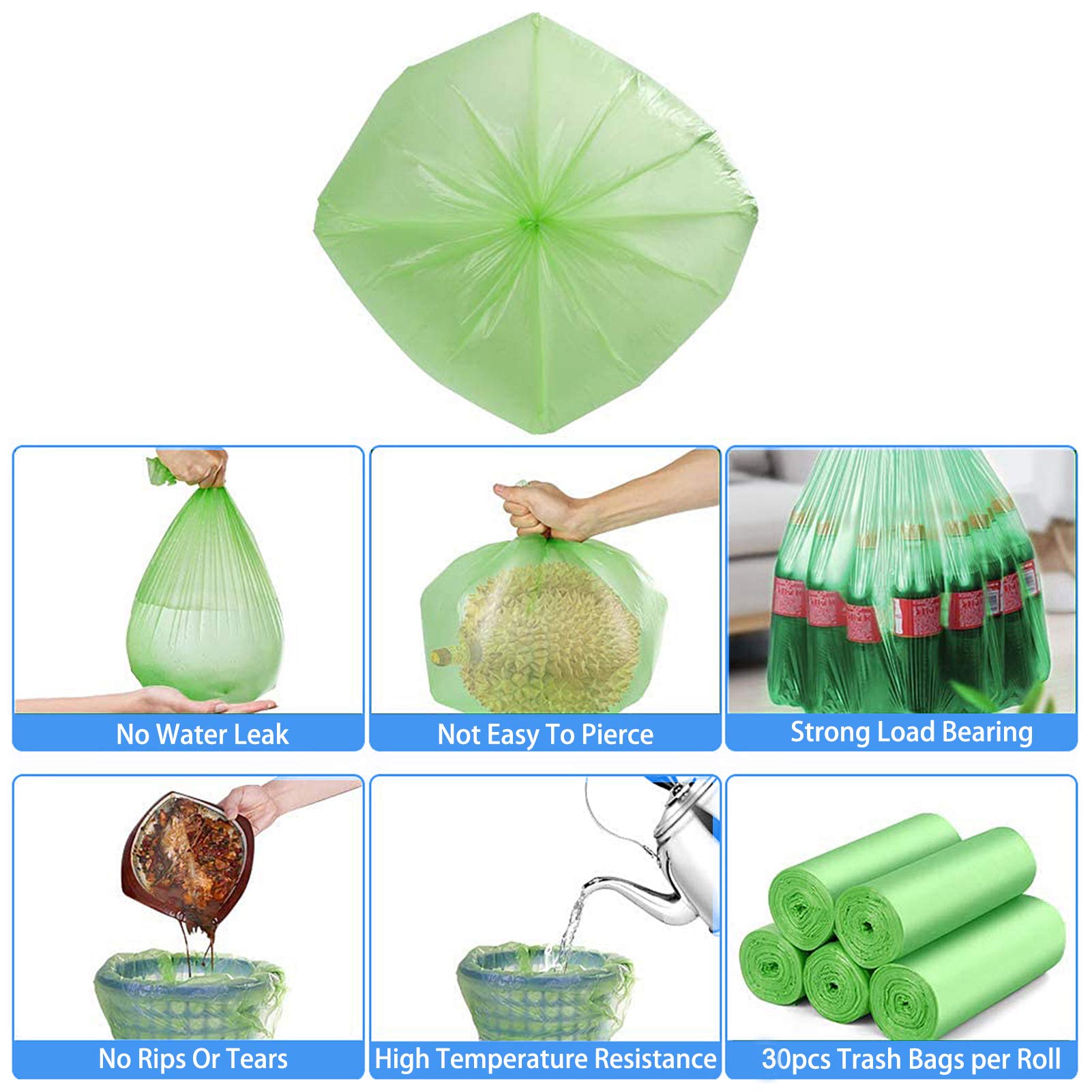 Premium 2.6 Gallon/10L Trash Bags - 30 Count Kitchen Garbage Bags for Wastebasket, Bathroom, Home & Office | Eco-Friendly Recycling Bags | Perfect for Small Bins, Under Sink & Desk Waste Containers