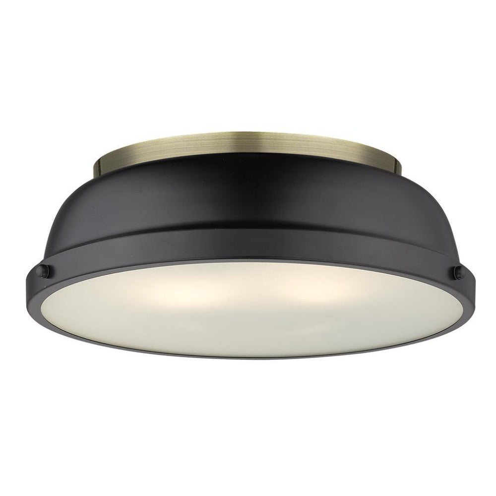 Elm 14 Inch Flush Mount Ceiling Light in Aged Brass - Vintage Style Lighting for Bedroom, Kitchen, or Hallway