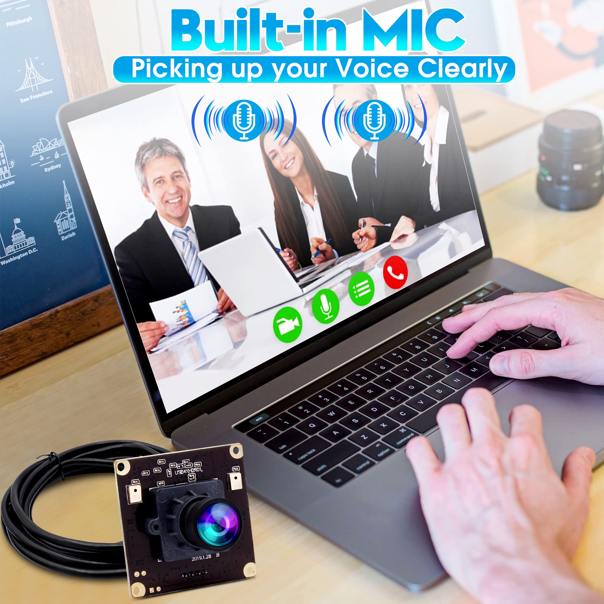 ELP 4K USB Webcam with Dual Microphones - 2160P Ultra HD Computer Camera for PC/Laptop, Plug & Play for Windows/Mac/Linux - Perfect for Video Conferencing, Online Classes, Live Streaming & Security Monitoring