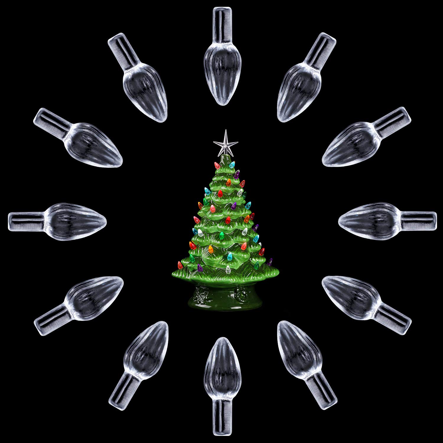 300 Pieces Clear Plastic Christmas Tree Bulbs - Shatterproof Ceramic-Style Light Decorations for Holiday Tree Ornaments | Perfect for Indoor/Outdoor Christmas Decor, Party & Home Festive Lighting