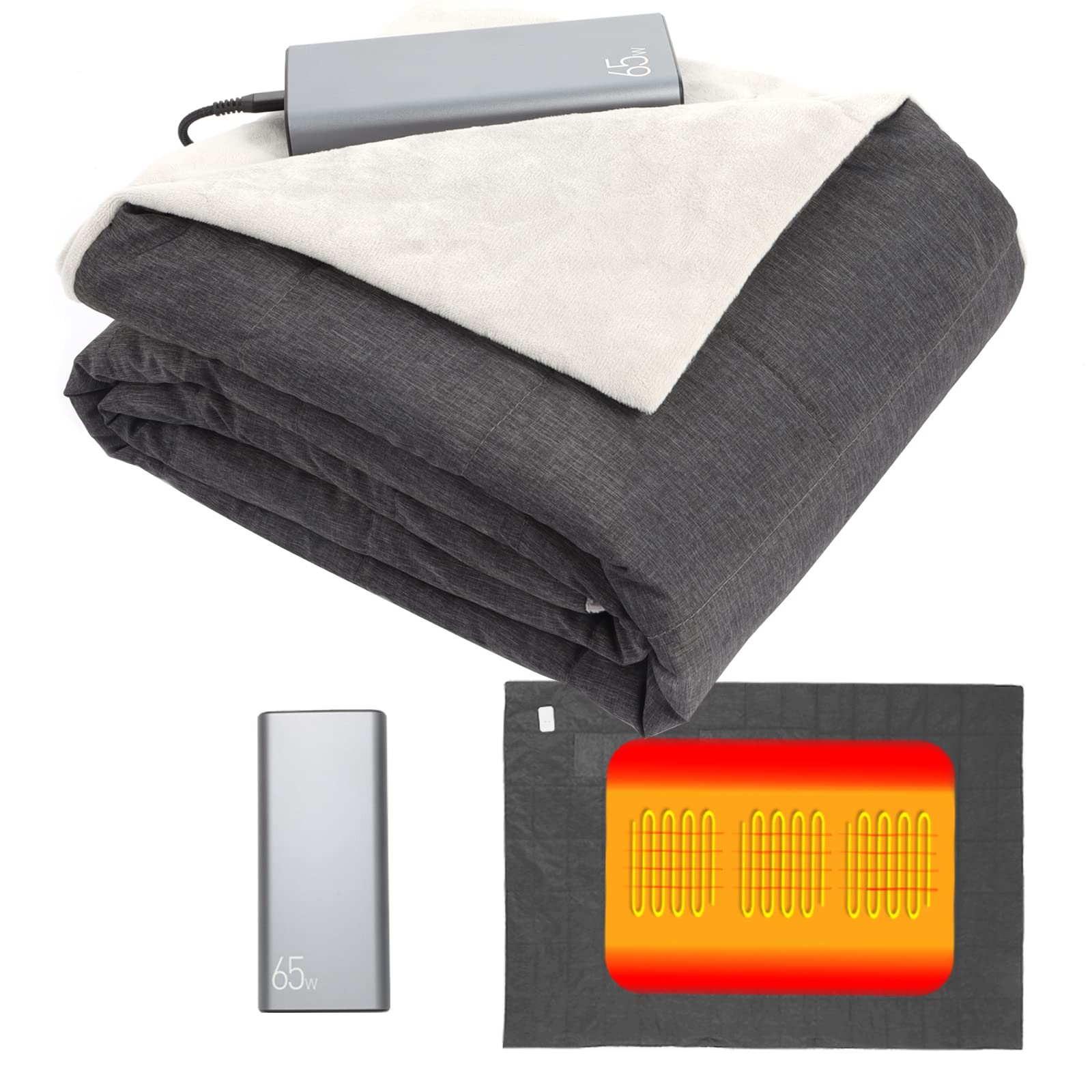 Portable Battery Operated Heated Blanket - Cordless Rechargeable Electric Warming Throw with Battery Pack - Perfect for Camping, Hiking, Travel & Outdoor Activities