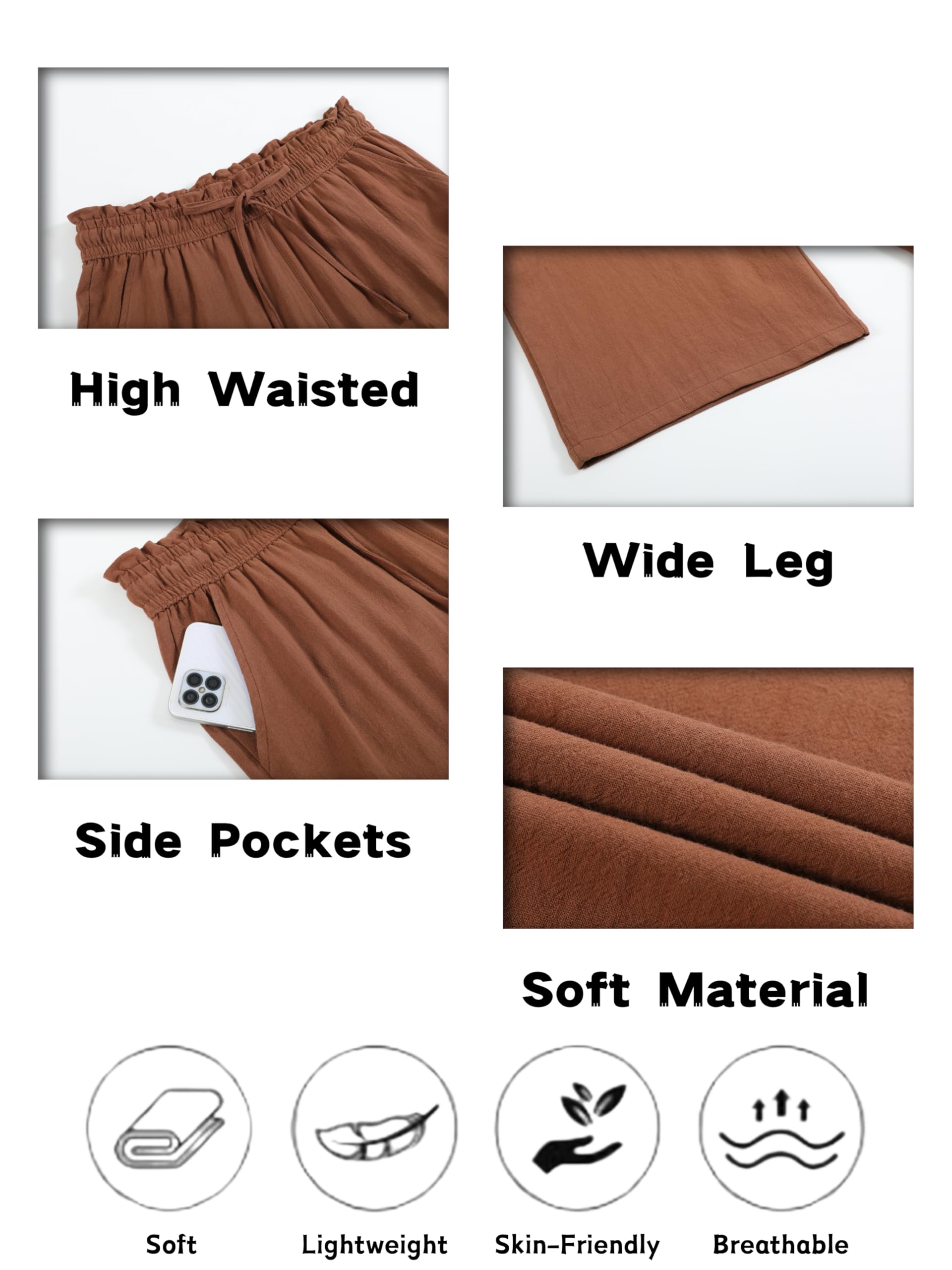 Women's Linen Pants - High Waisted Wide Leg Casual Drawstring Loose Trousers with Pockets | Summer Beach Wear, Yoga, Travel & Everyday Comfort