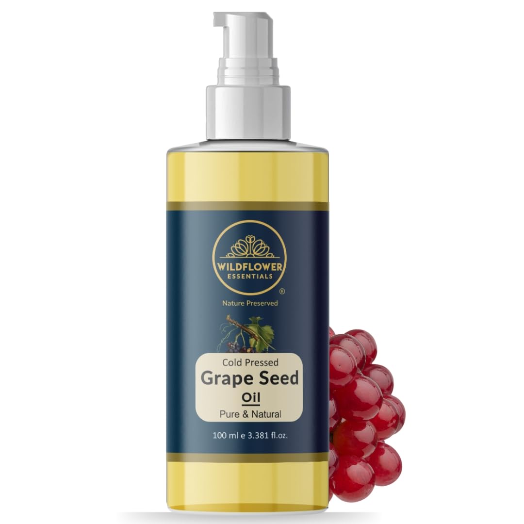 100% Pure Cold Pressed Grapeseed Oil for Face, Skin & Hair - Natural Anti-Aging, Glowing Skin & Hair Growth Treatment - Lightweight Undiluted Carrier Oil (100ml) - Perfect for Daily Skincare, Hair Care & Massage Therapy