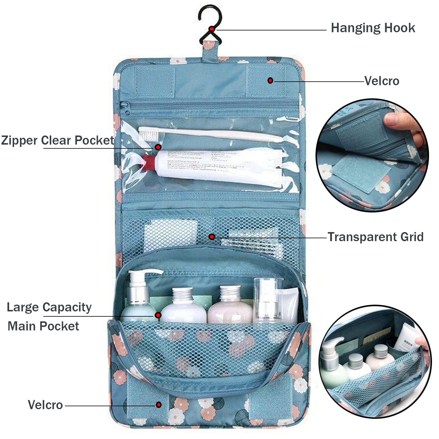 YYGOJOY Travel Toiletry Bag - Waterproof Hanging Cosmetic Organizer for Men & Women, Portable Makeup Bag with Leopard Print - Perfect for Camping, Gym, Business Trips & Vacation