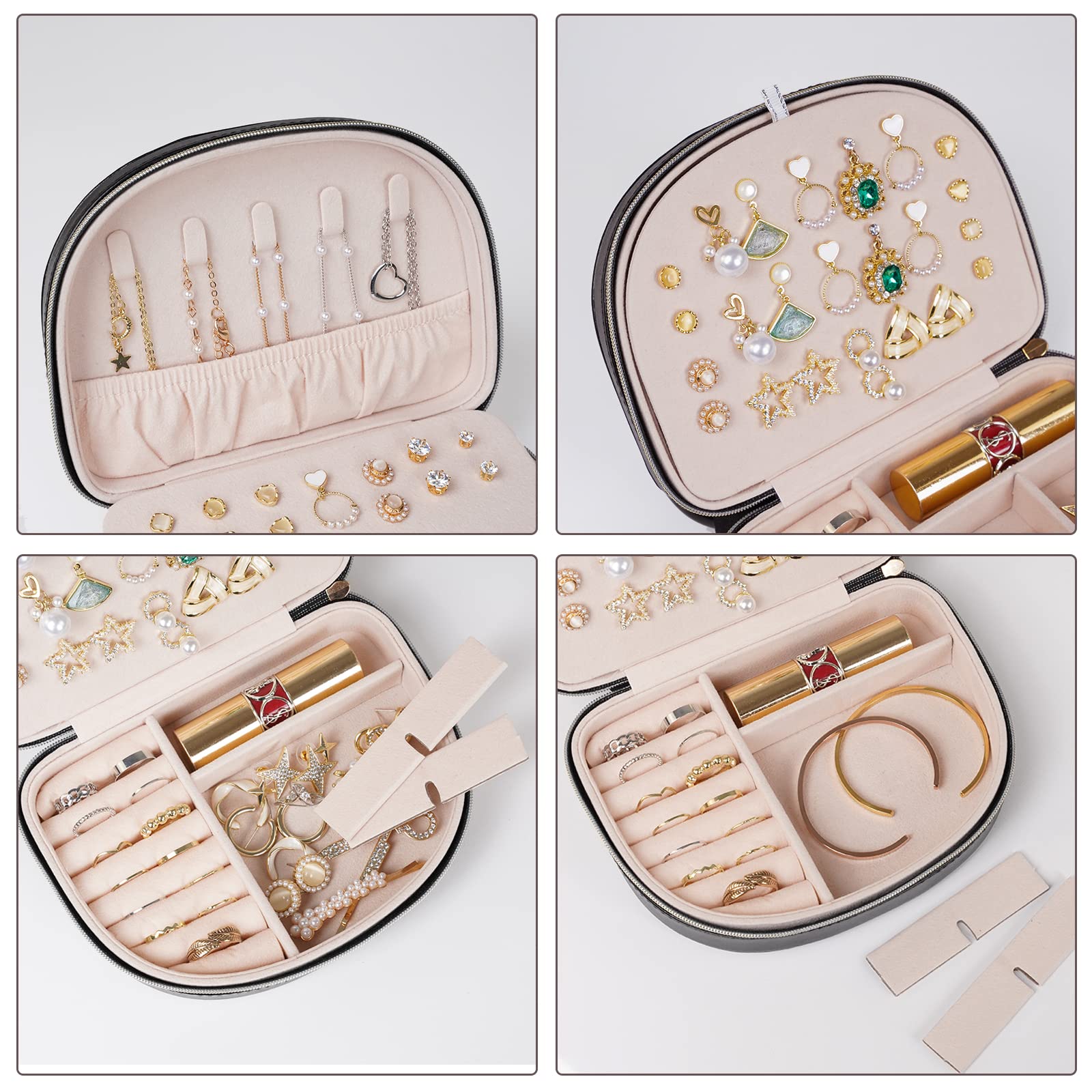 ProCase Jewelry Organizer Travel Case with Zippered Compartments - Portable Jewelry Storage Bag & Box Set for Necklaces, Rings, Earrings - Perfect for Travel, Home Organization & Gift Giving