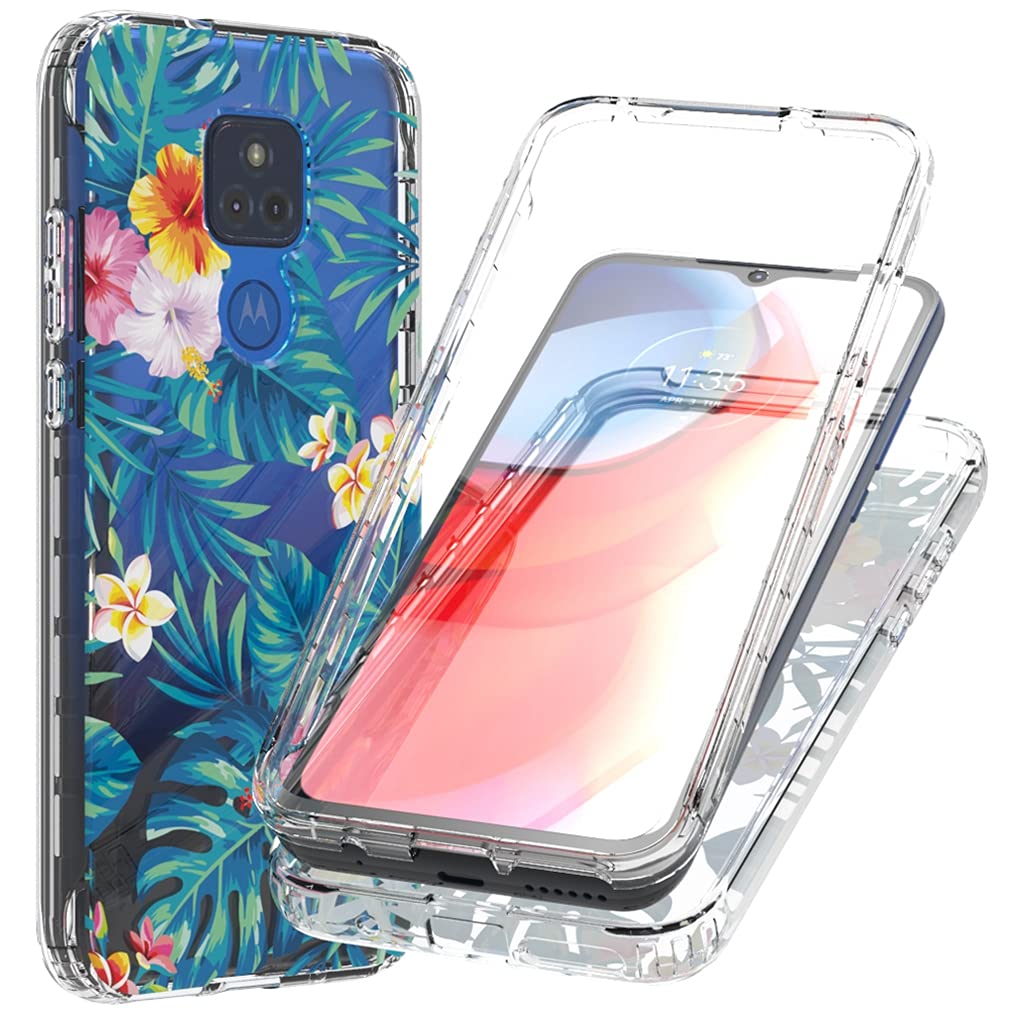 Clear Shockproof Hybrid Case for Motorola Moto G Play 2021 - Full Body Protection Crystal Clear Phone Cover with Flowers & Leaves Design | Perfect for Everyday Use, Outdoor Activities & Travel Protection