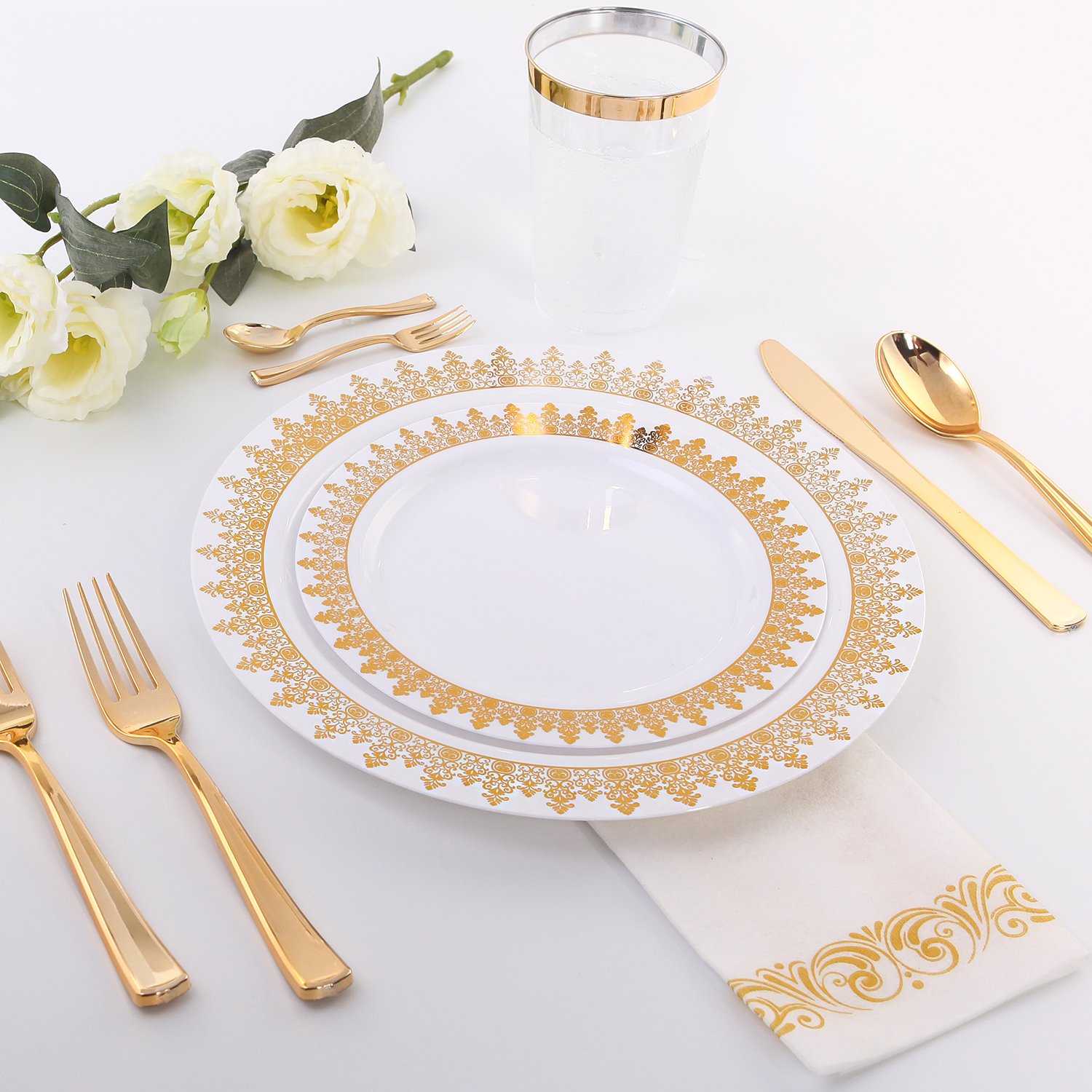 120-Piece Gold Plastic Silverware Set - Heavy Duty Disposable Cutlery (40 Forks, 40 Spoons, 40 Knives) - Elegant Party Tableware for Weddings, Picnics & Events