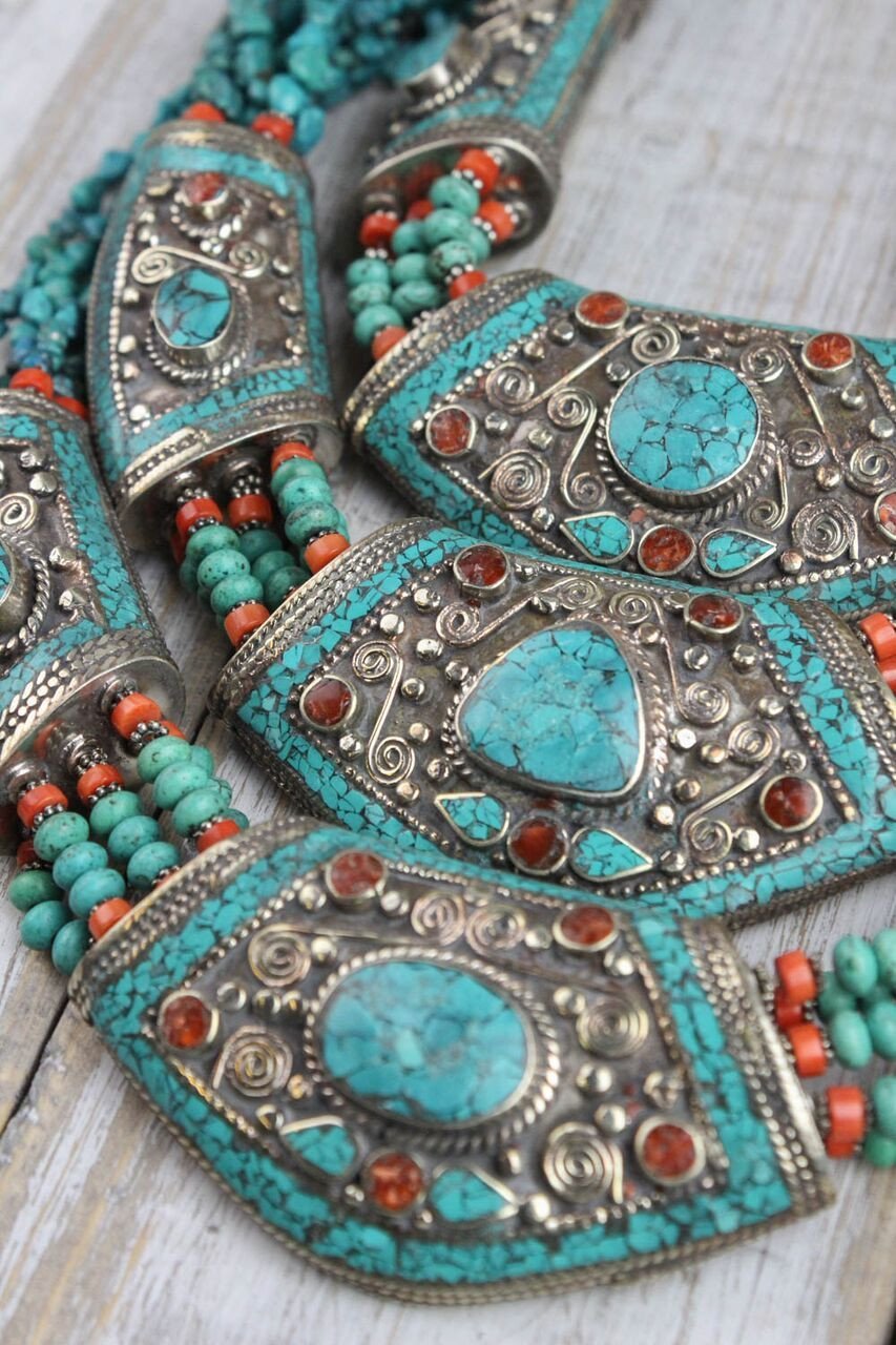 Annapurna Peaks Turquoise Necklace - Handmade Sterling Silver Pendant for Women - Boho Chic Jewelry Gift for Her - Perfect for Casual Wear, Weddings & Special Occasions