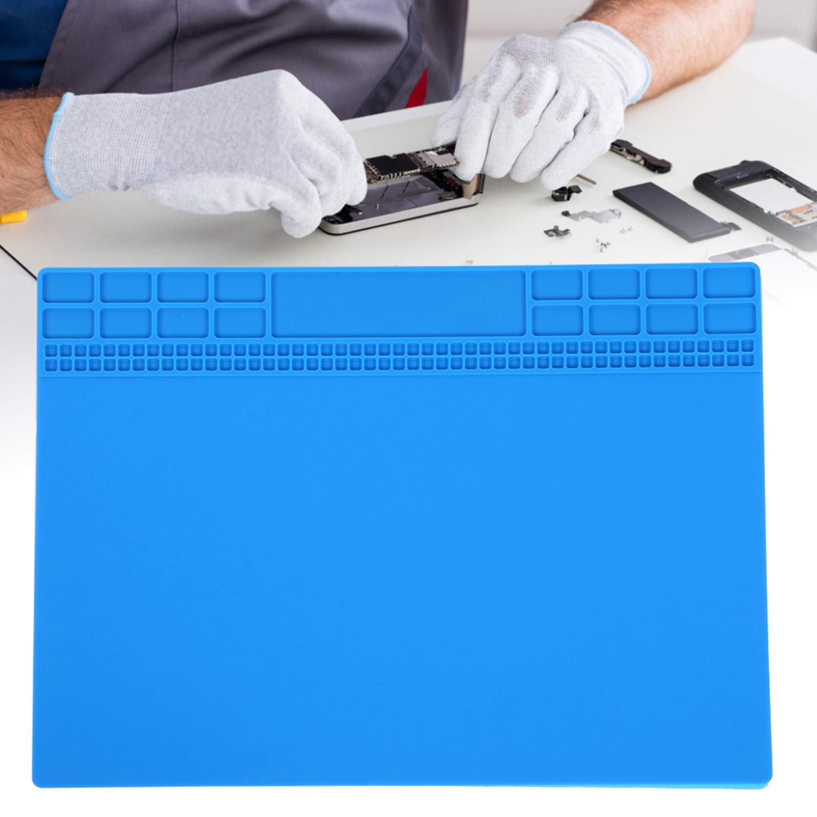 High-Quality Silicone Heat Repair Mat Pad 350x250x4mm - Non-Slip Desk Maintenance Mat with Screw Storage Compartment (Navy Blue) | Perfect for Electronics Repair, DIY Projects & Workshop Organization