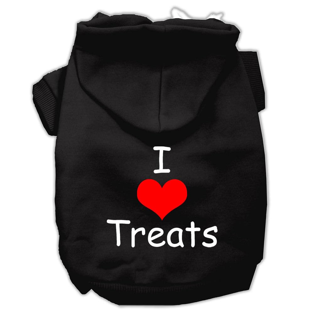 Black XS (0-3 lbs) Pet Hoodie for Dogs & Cats - 'I Love Treats' Screen Printed Design | Perfect for Winter Outfits & Photo Shoots