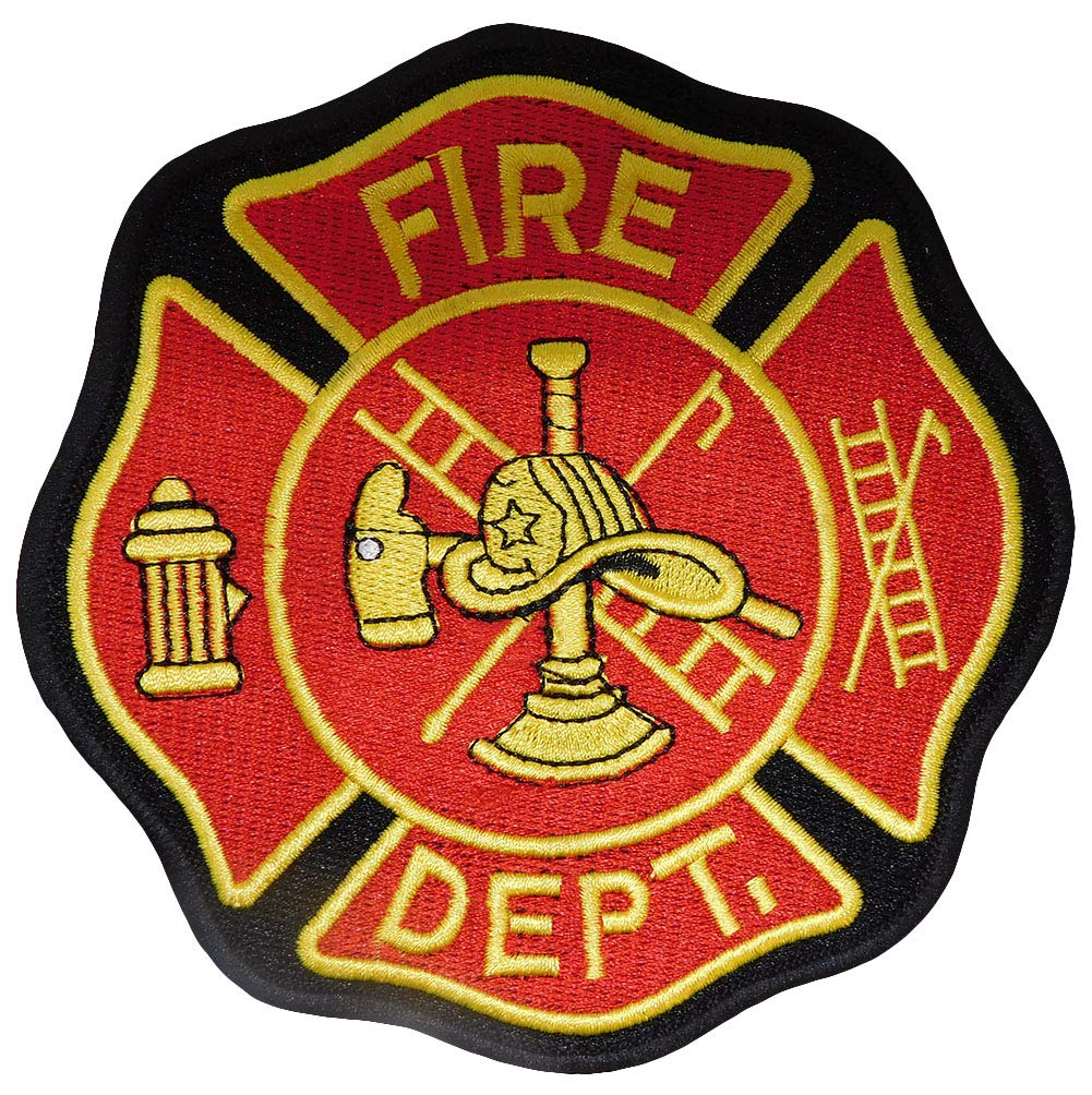 Fire Department Black & Red Emblem Iron-On Patch - Perfect for Uniforms, Jackets, Hats & DIY Crafts