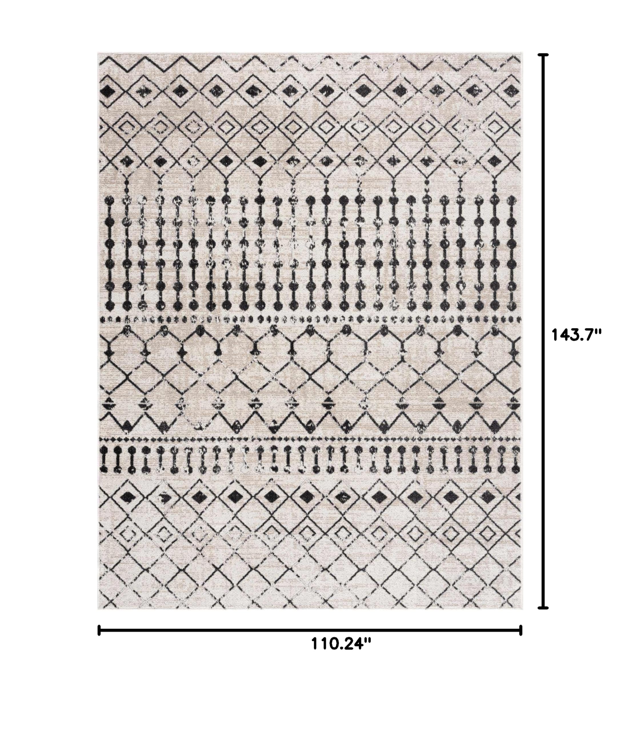 Hauteloom Joppatowne Washable Area Rug for Living Room & Bedroom - Soft & Durable - Black, Beige, Gray - 9'3