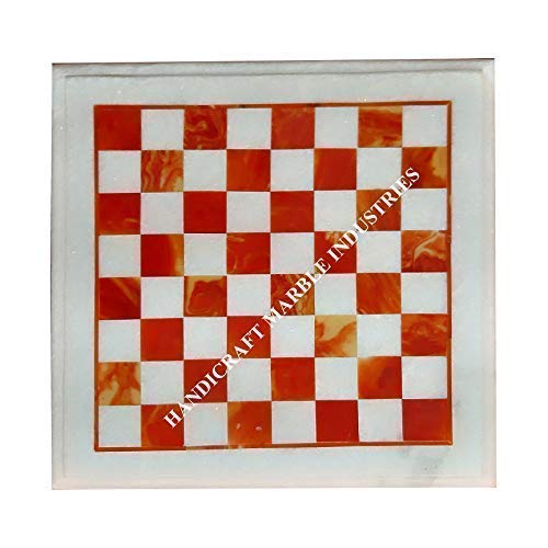 Premium 12-Inch White Marble Chess Board with Carnelian Inlays - Inspired by The Queen's Gambit - Elegant Game Set for Chess Lovers, Perfect as Home Decor, Coffee Table Centerpiece or Gift for Special Occasions