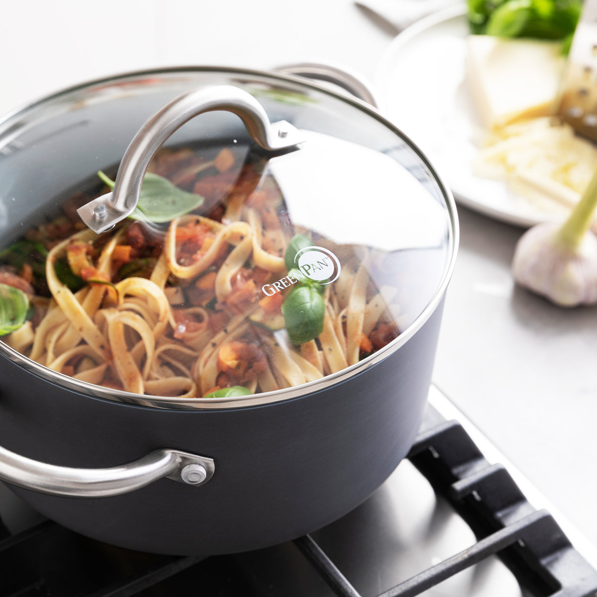 Premium Lima Ceramic Nonstick 5 Quart Stockpot with Glass Lid - Durable & Eco-Friendly Cookware for Soups, Stews, Pasta & Family Cooking