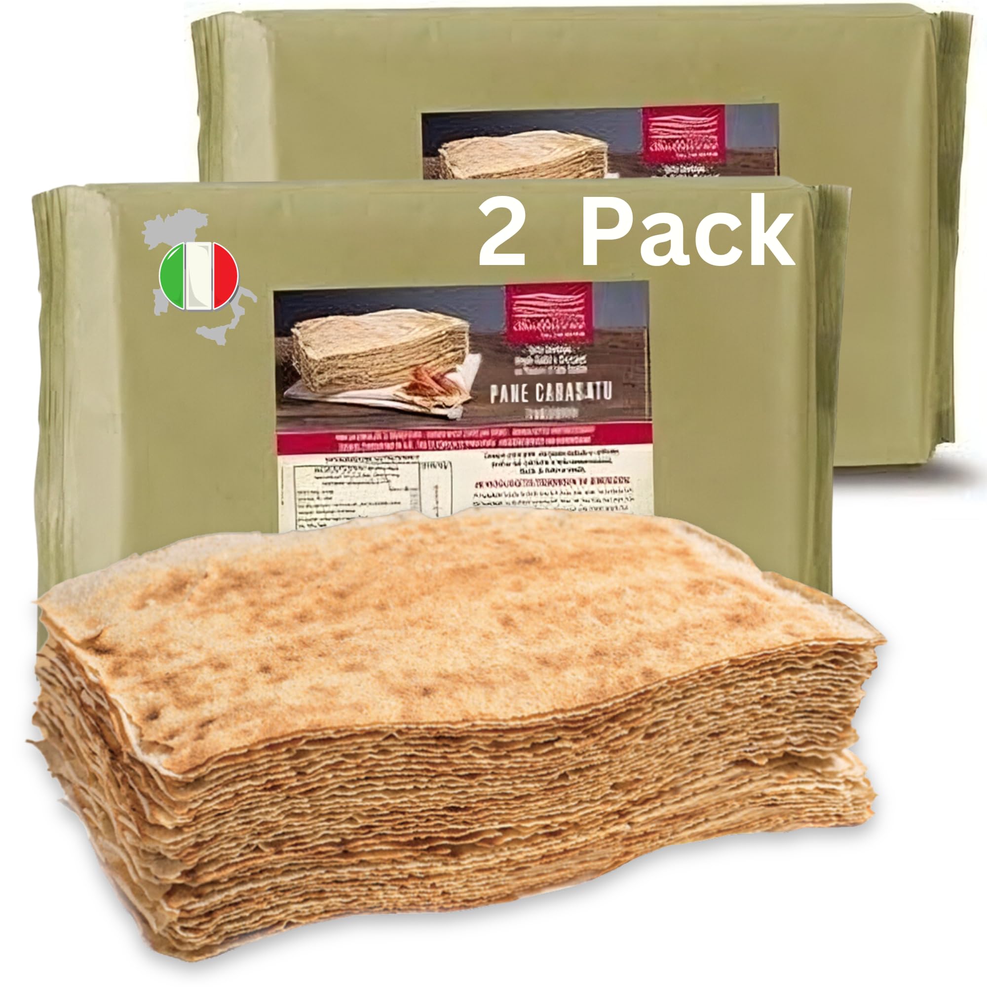 Authentic Sardinian Pane Carasau - Traditional Italian Carasau Bread from Sardinia | Crispy Flatbread Made in Italy (2-Pack, 14.1oz/400g) - Perfect for Appetizers, Charcuterie Boards & Mediterranean Cuisine