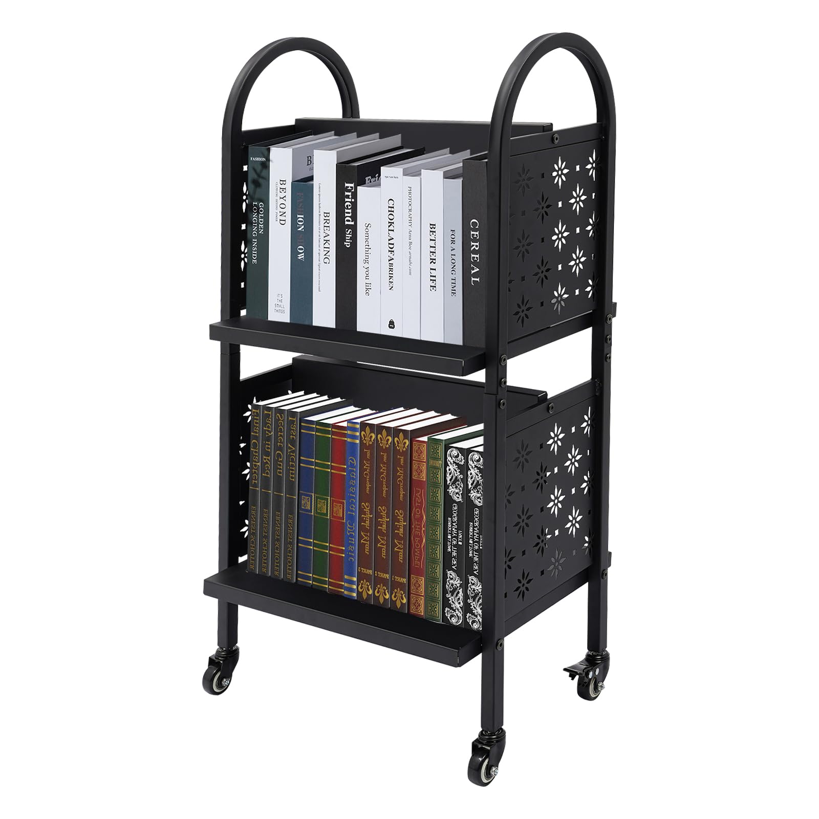 Heavy Duty Rolling Library Book Cart with 4 Lockable Wheels - 34