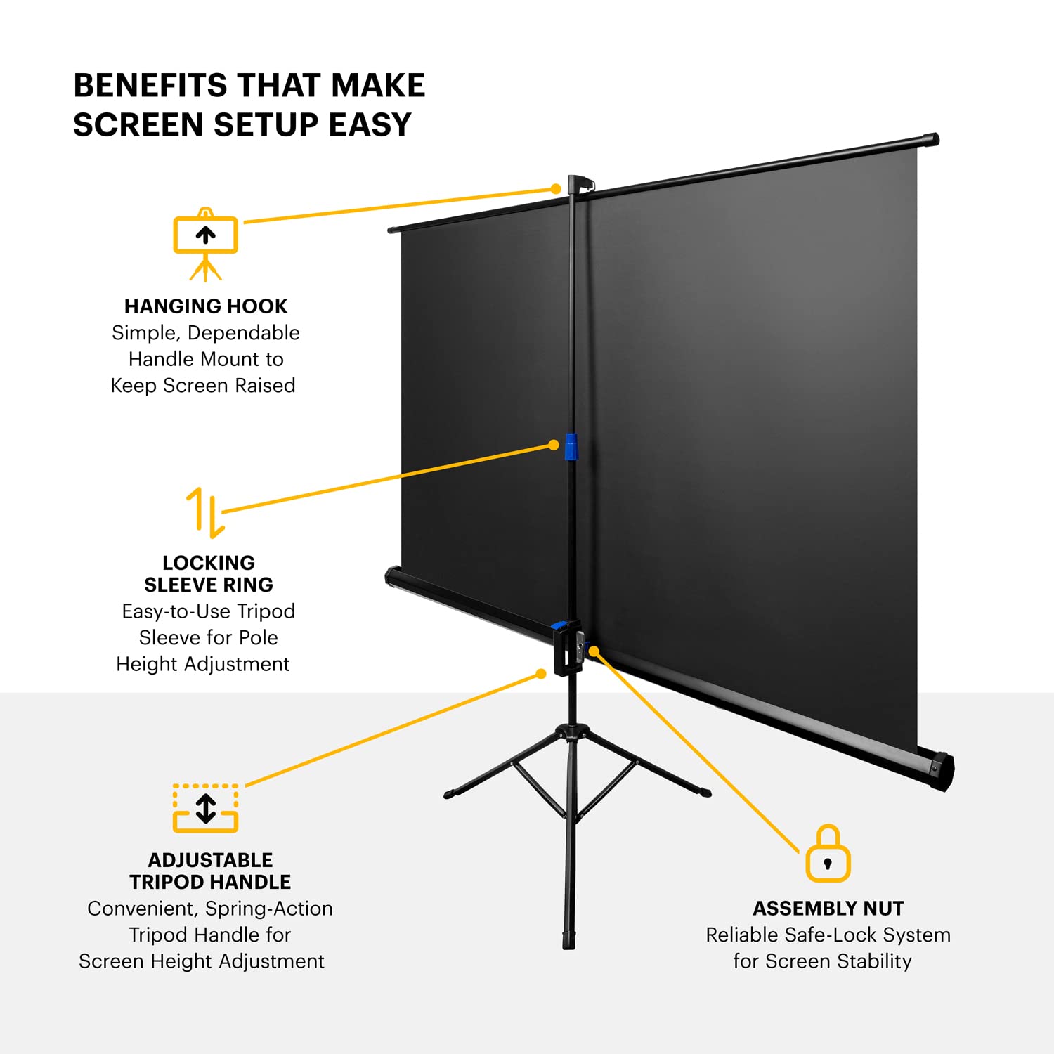 KODAK 60 Inch Pull Down Projector Screen with Stand - Adjustable Tripod, White Matte Fabric for Indoor & Outdoor Movies - Lightweight Portable Projection Screen with Carry Case - Perfect for Home Theater, Backyard Movie Nights and Classroom Presentations