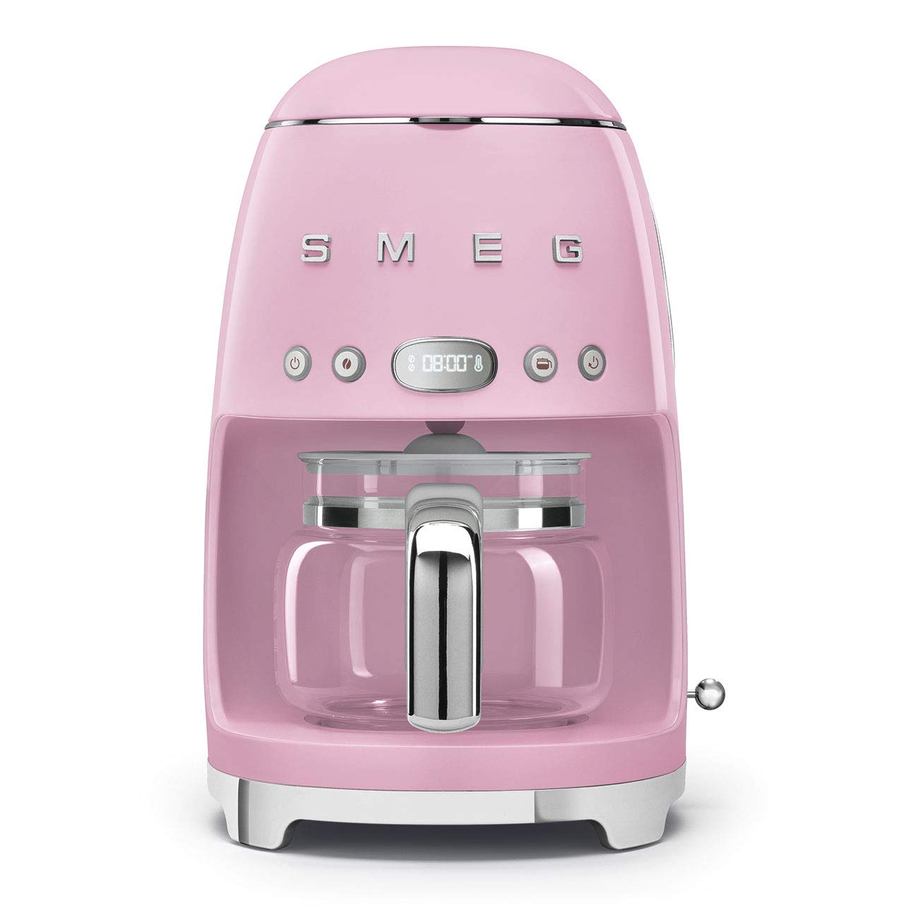 Smeg Retro 50's Style Drip Coffee Maker - 10 Cup Glass Carafe, Auto Start, Keep Warm Plate & Adjustable Brew Strength (Pink) | Perfect for Home Kitchen, Office Breakroom & Vintage Coffee Lovers