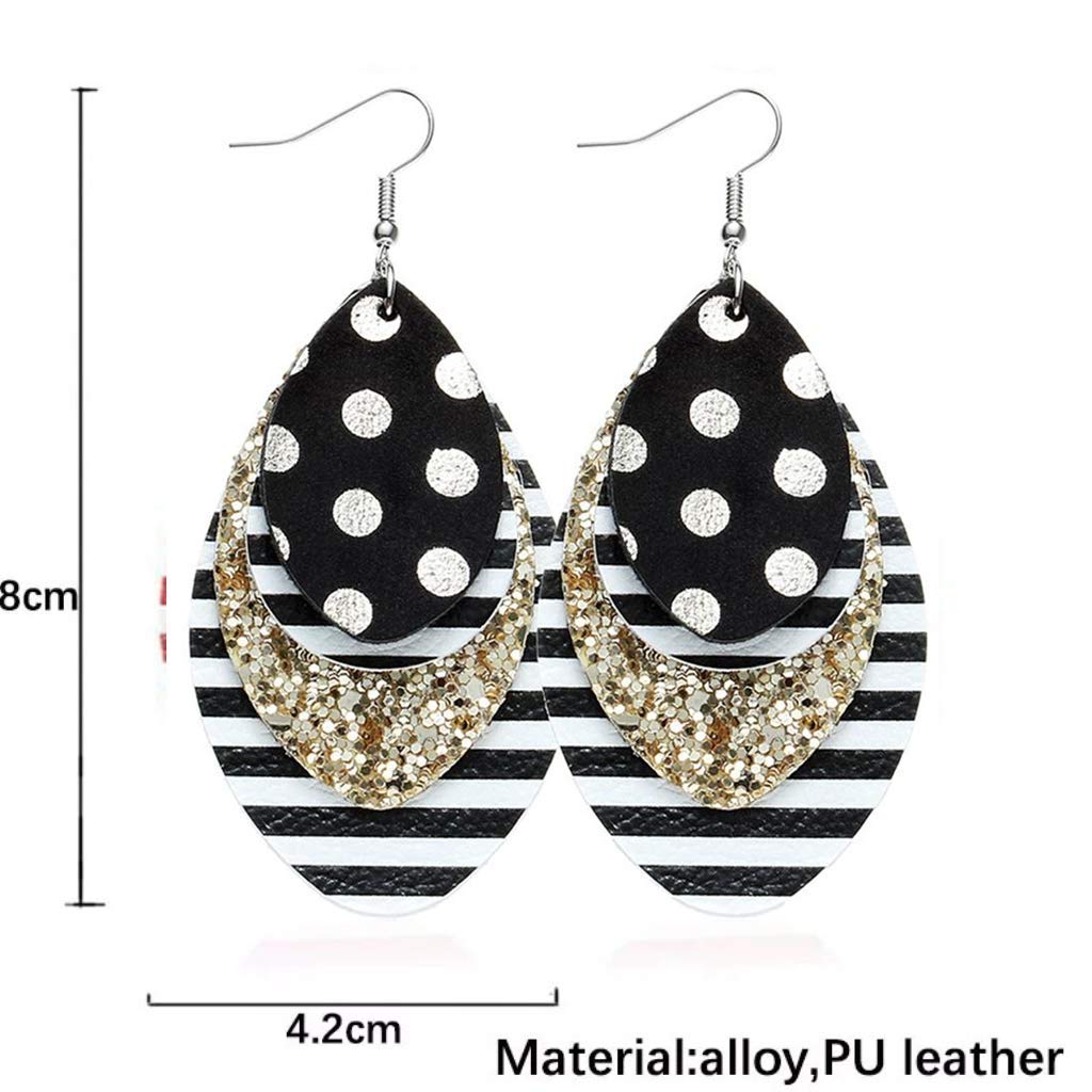 Lightweight Layered Leather Earrings for Women - Multilayer Leaf, Red Plaid & Leopard Print Dangle Drop Earrings | Bohemian Teardrop Waterdrop Hook Earrings | Perfect for Christmas, Parties & Everyday Jewelry