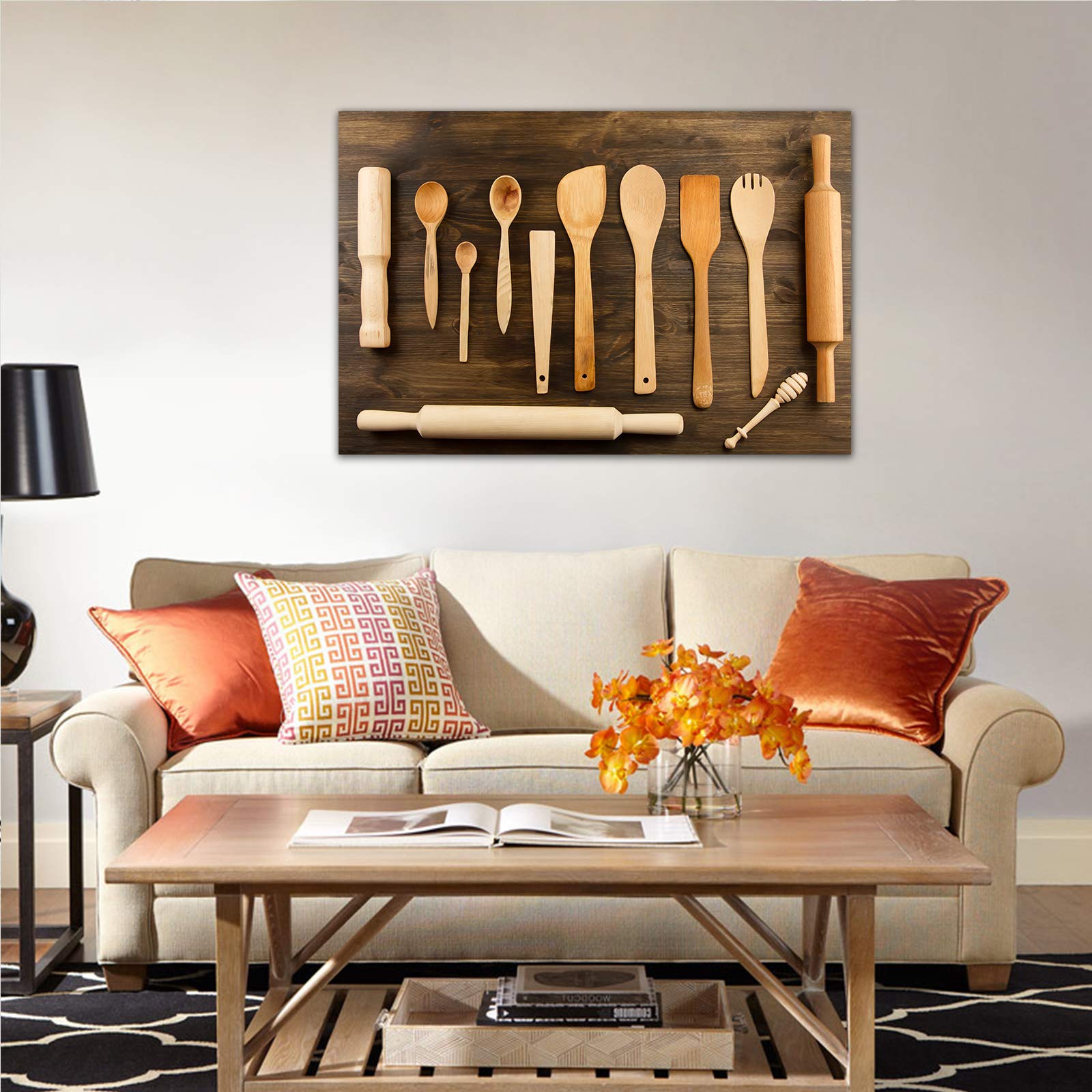 Modern Kitchen Canvas Wall Art Decor - 32x48 Inches Spoons Themed Dining Room Pictures - Perfect for Home, Restaurant & Cafe Decor
