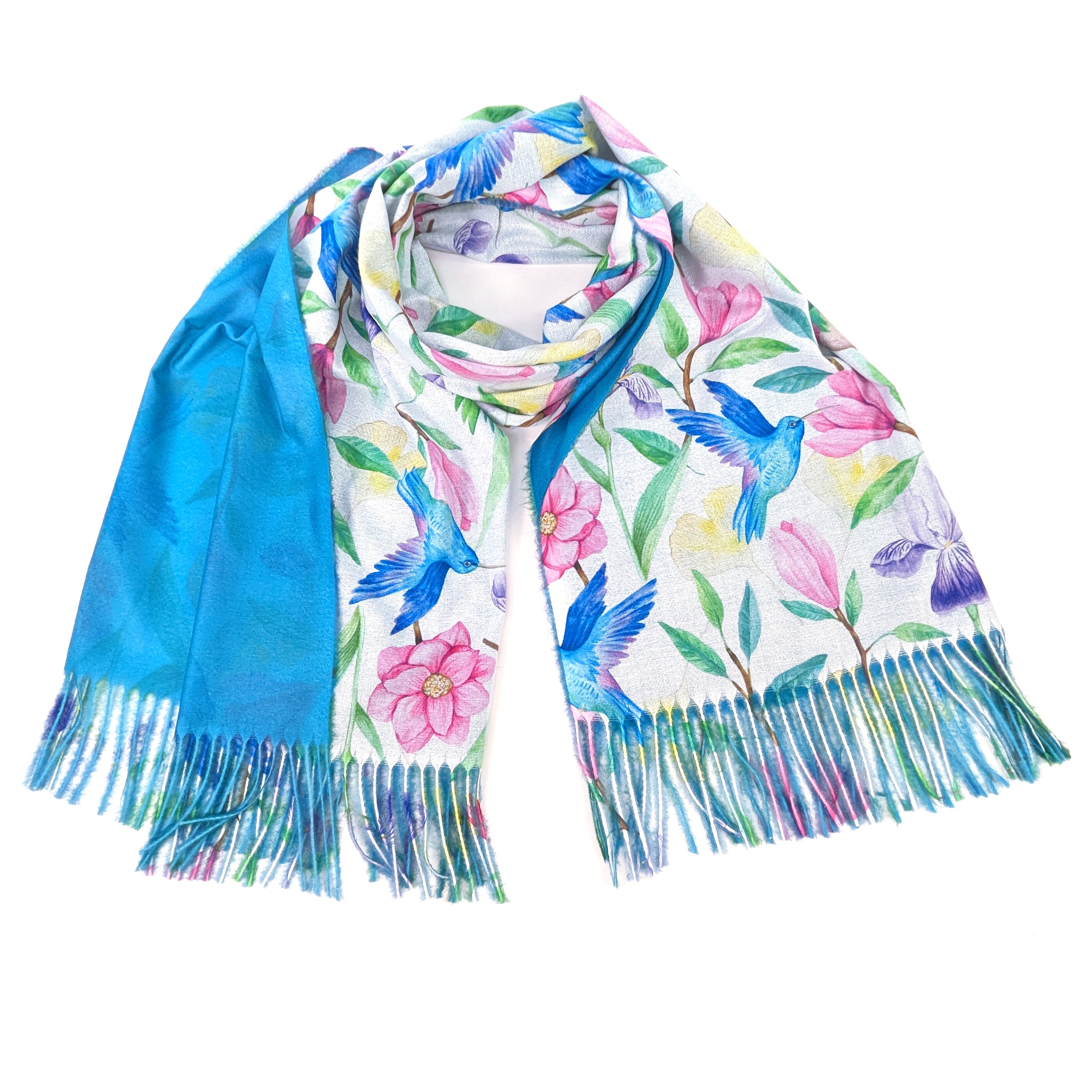 Tropical Hummingbird Pashmina Scarf - Soft Lightweight Wrap Shawl (70x180cm) for Women - Perfect for Travel, Beach Cover-Up, and Evening Outfits