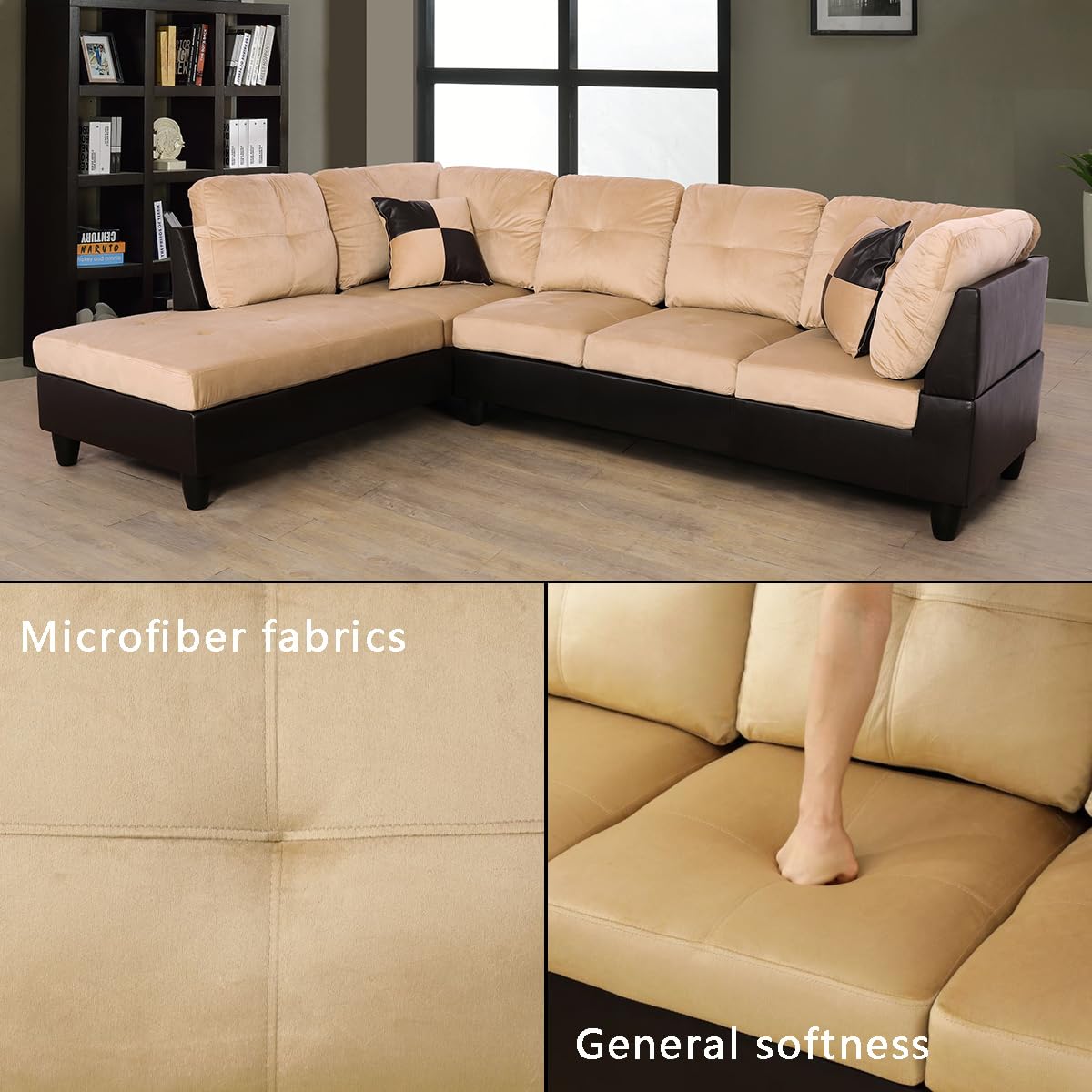 Ainehome 2-Piece L-Shaped Sectional Sofa Set - Soft Microfiber Couch with Chaise Lounge, Modern Living Room Furniture (Beige, Left-Facing) - Perfect for Small Spaces, Apartments & Cozy Family Gatherings