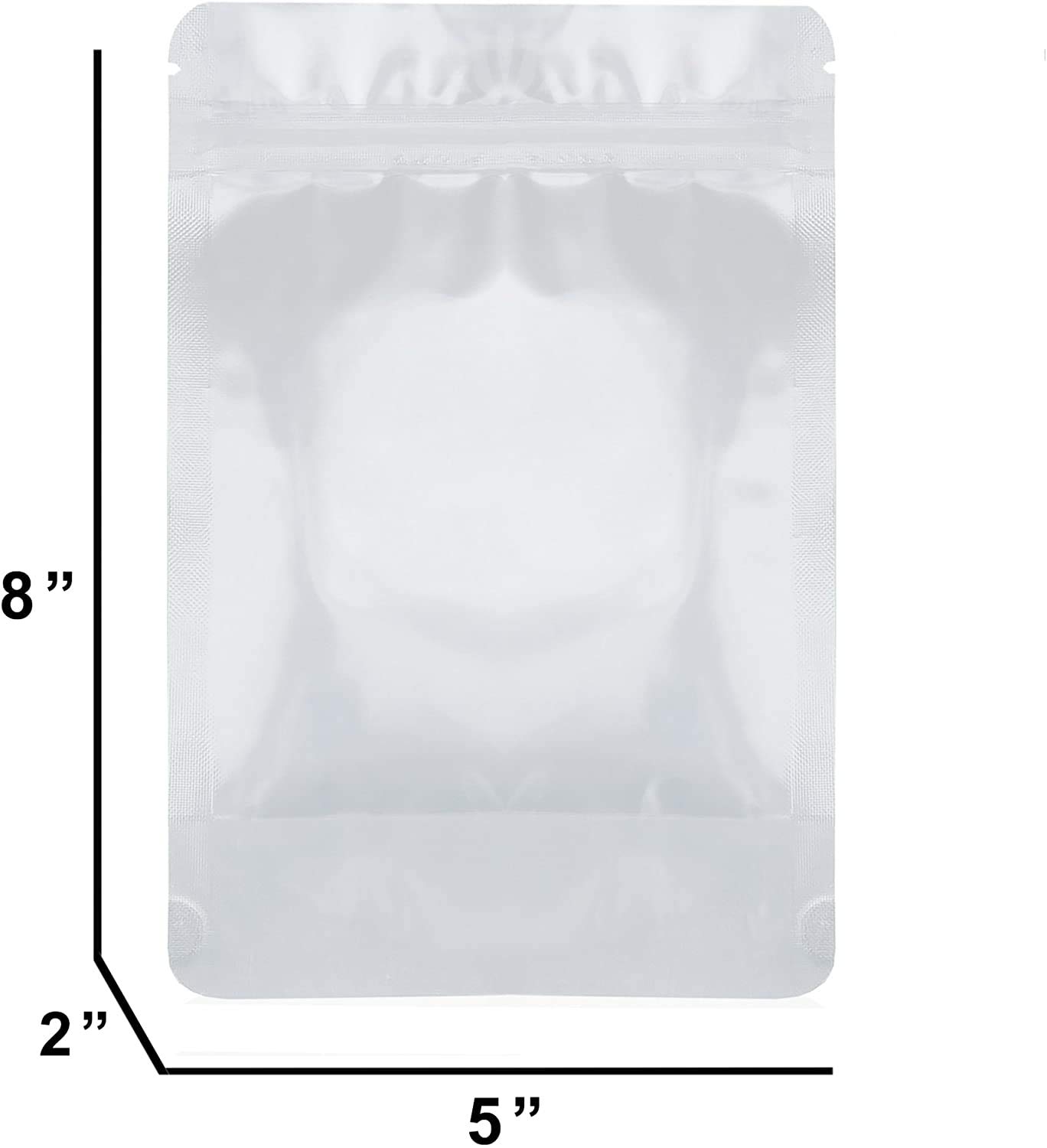 5x8 Inch Stand Up Pouch Bags - 100 Pack Heavy Duty Food Storage Bags with Clear Front & Aluminum Foil Back | Resealable Ziplock & Heat Sealable for Coffee, Snacks, Pet Food & Bulk Storage