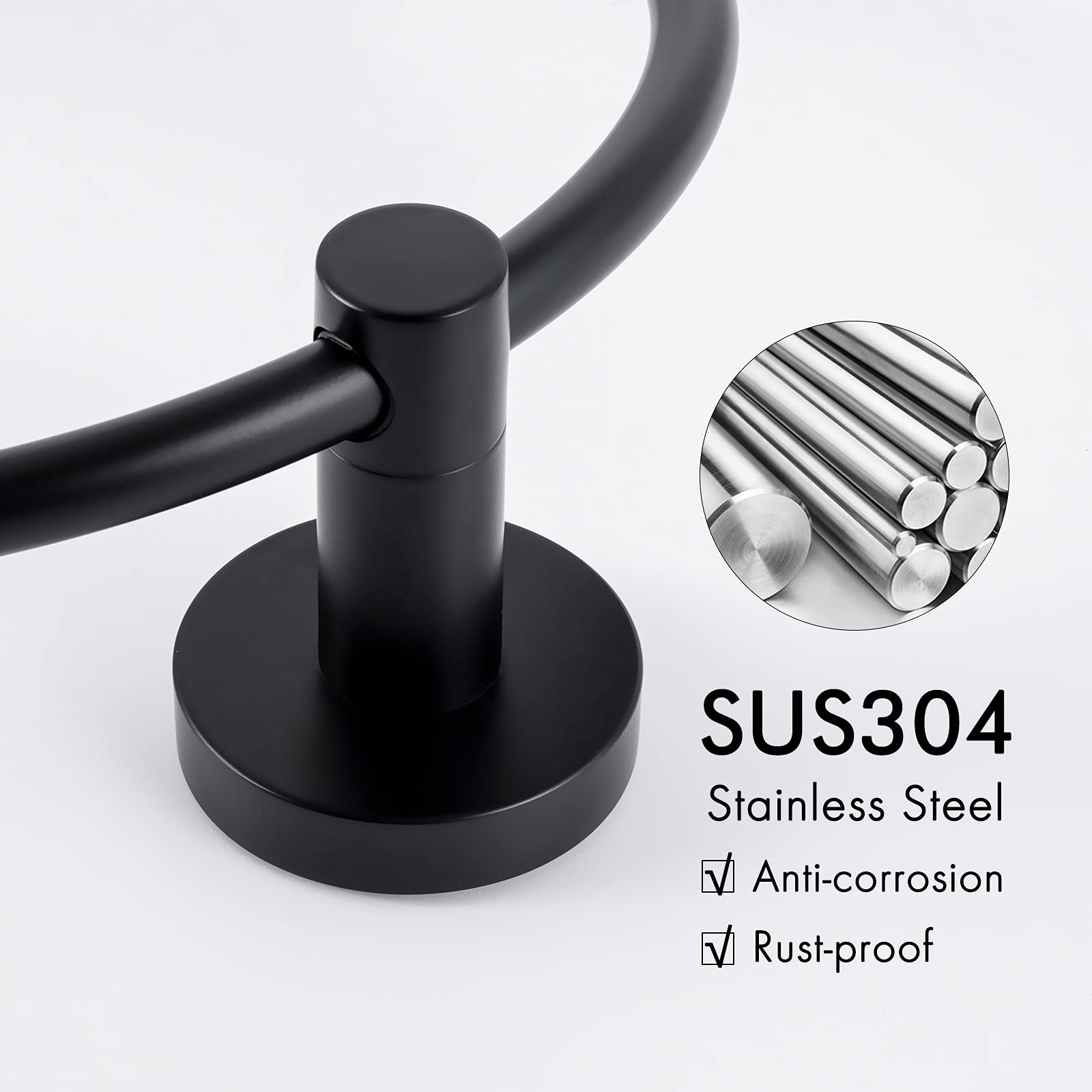 Stainless Steel Toilet Paper Holder & Towel Ring Set - Freestanding & Wall Mounted Bathroom Accessories, Matte Black (BPH283S1-BK+A2180-BK) | Durable SUS304 Steel for Modern Bathroom Decor | Perfect for Home, Hotel & Office Restrooms
