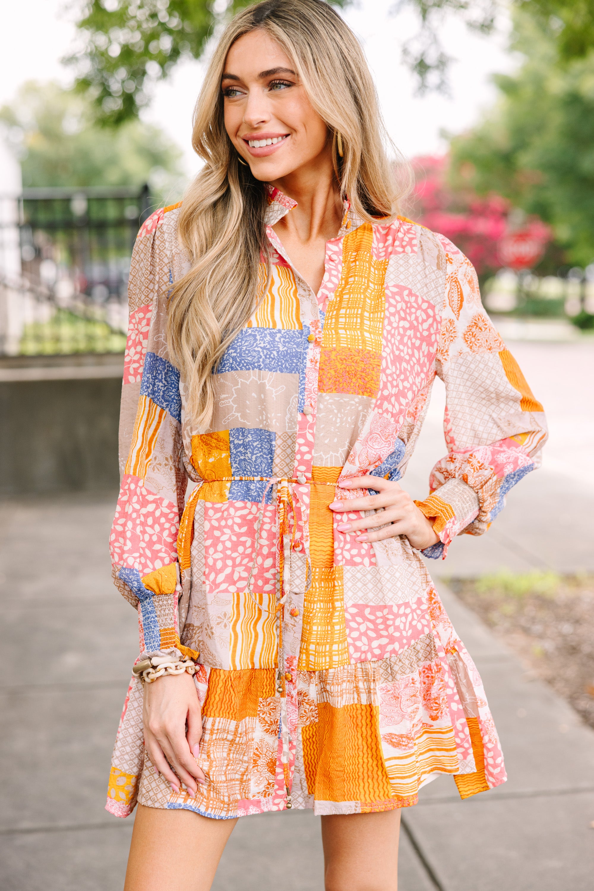 Fate: Make Your Day Pink Mixed Print Dress - Floral Summer Dress for Women, Casual Party Wear, Perfect for Date Night & Beach Vacation