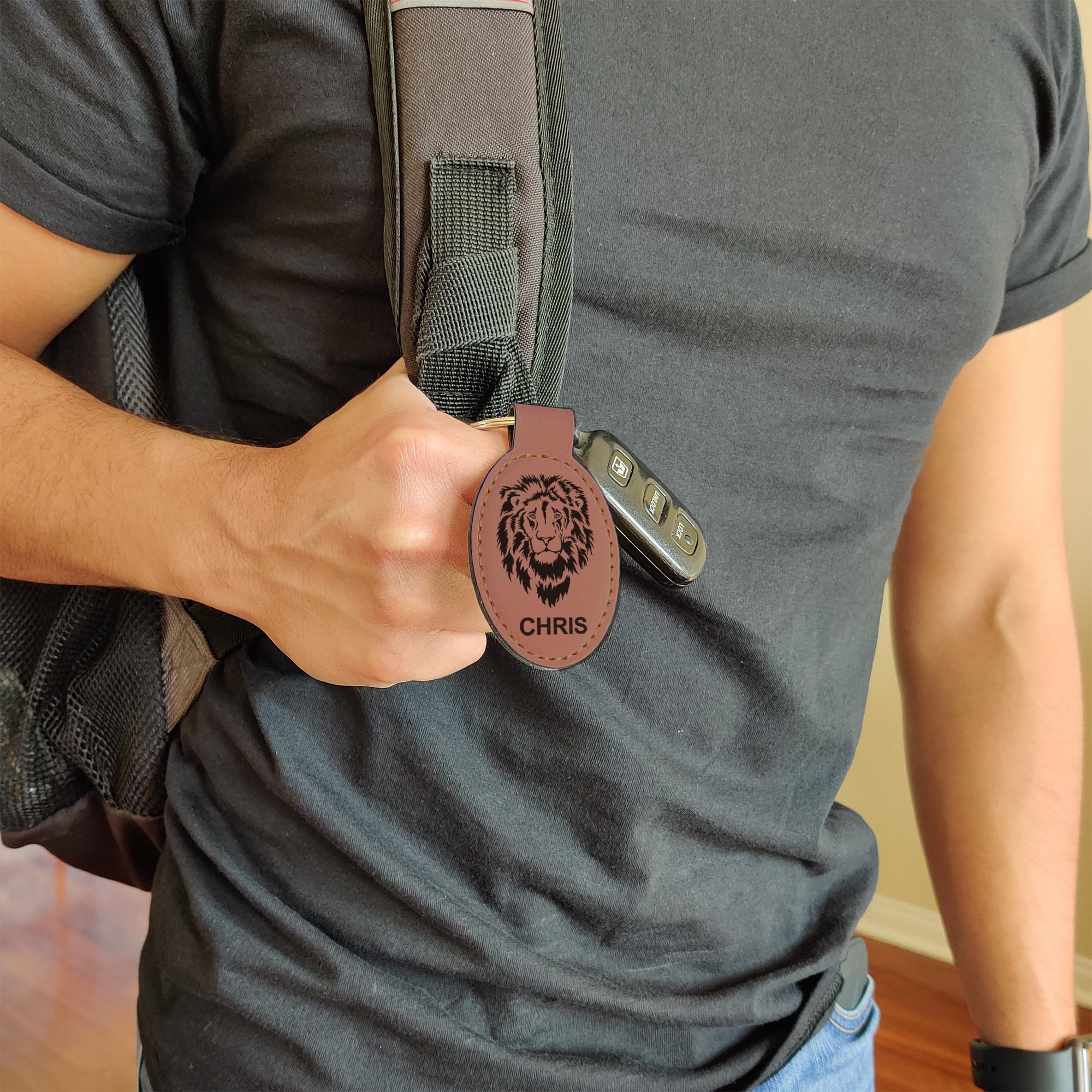 Personalized LaserGram Oval Keychain - Custom Engraved Tuna Fish Design (Dark Brown) | Unique Gift for Fishing Enthusiasts & Marine Lovers
