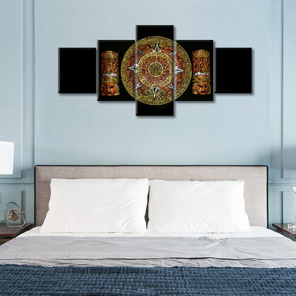 TUMOVO Aztec Wall Decor Set - 5 Piece Buddha Sculpture & HD Religious Art Paintings for Home & Bedroom, 50x24 Inch Canvas Prints, Modern Spiritual Wall Art for Meditation Rooms, Living Room & Office Decor