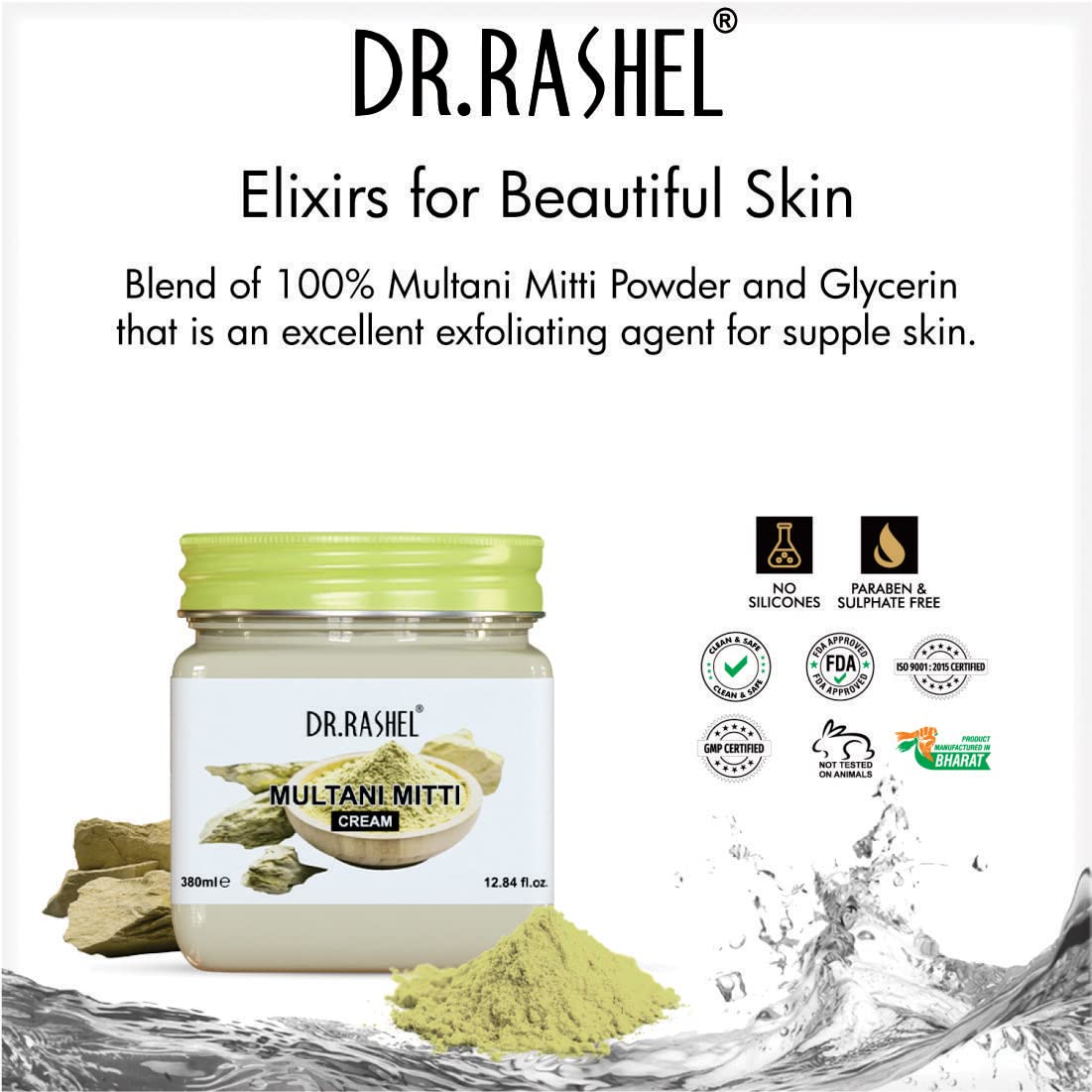 DR.RASHEL Multani Mitti Face Cream for Women & Men - 380ml | All Skin Types | Deep Hydration, Moisturizing & Nourishing | Vegan & Paraben-Free | Soft, Healthy & Repaired Skin | Perfect for Daily Skincare Routine & Dry Skin Relief