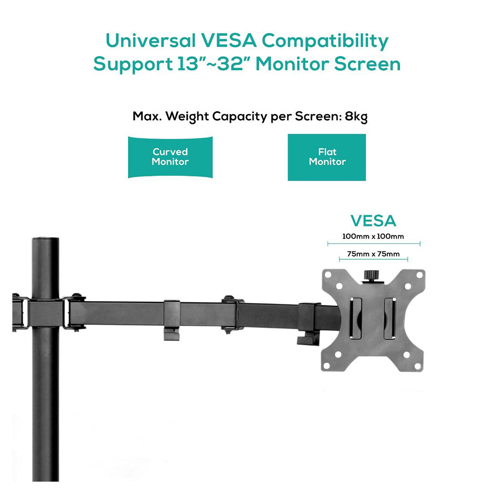 Activiva ErgoLife Dual Monitor Stand - Adjustable VESA Mount Arm for 13-32 Inch Screens - Perfect for Home Office, Gaming & Workspace Setup