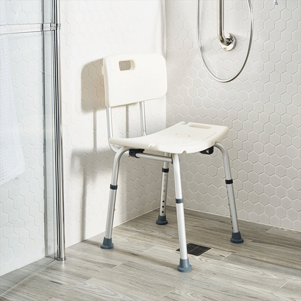 Evekare Adjustable Freestanding Bath Shower Chair with Backrest - Non-Slip Seat for Elderly & Disabled - Safe Bathroom Shower Stool for Home & Hospital Use