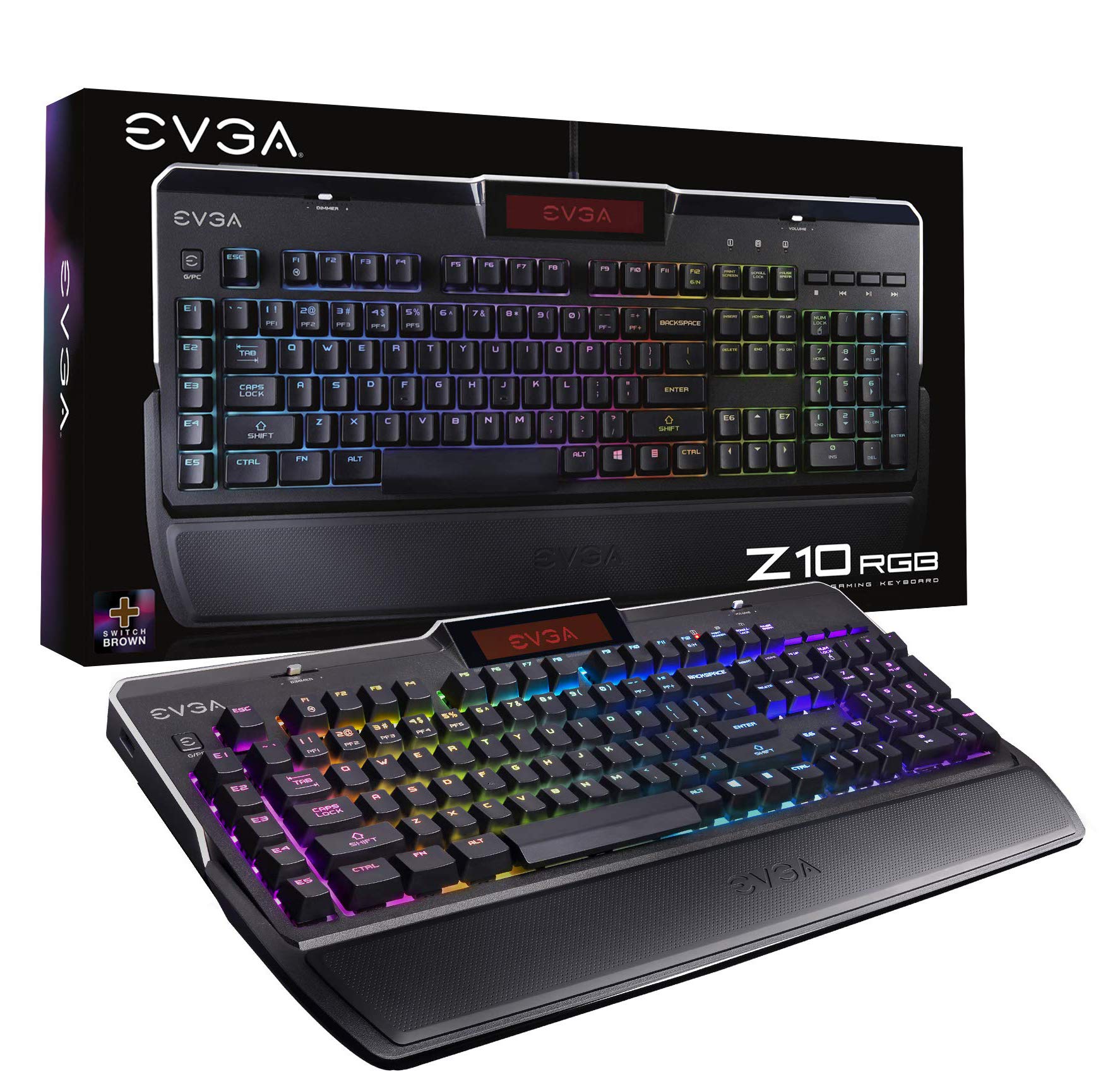 EVGA Z10 RGB Mechanical Gaming Keyboard - Brown Switches, Customizable RGB Backlight, Onboard LCD Display & Macro Keys for PC Gaming, Streaming & Esports