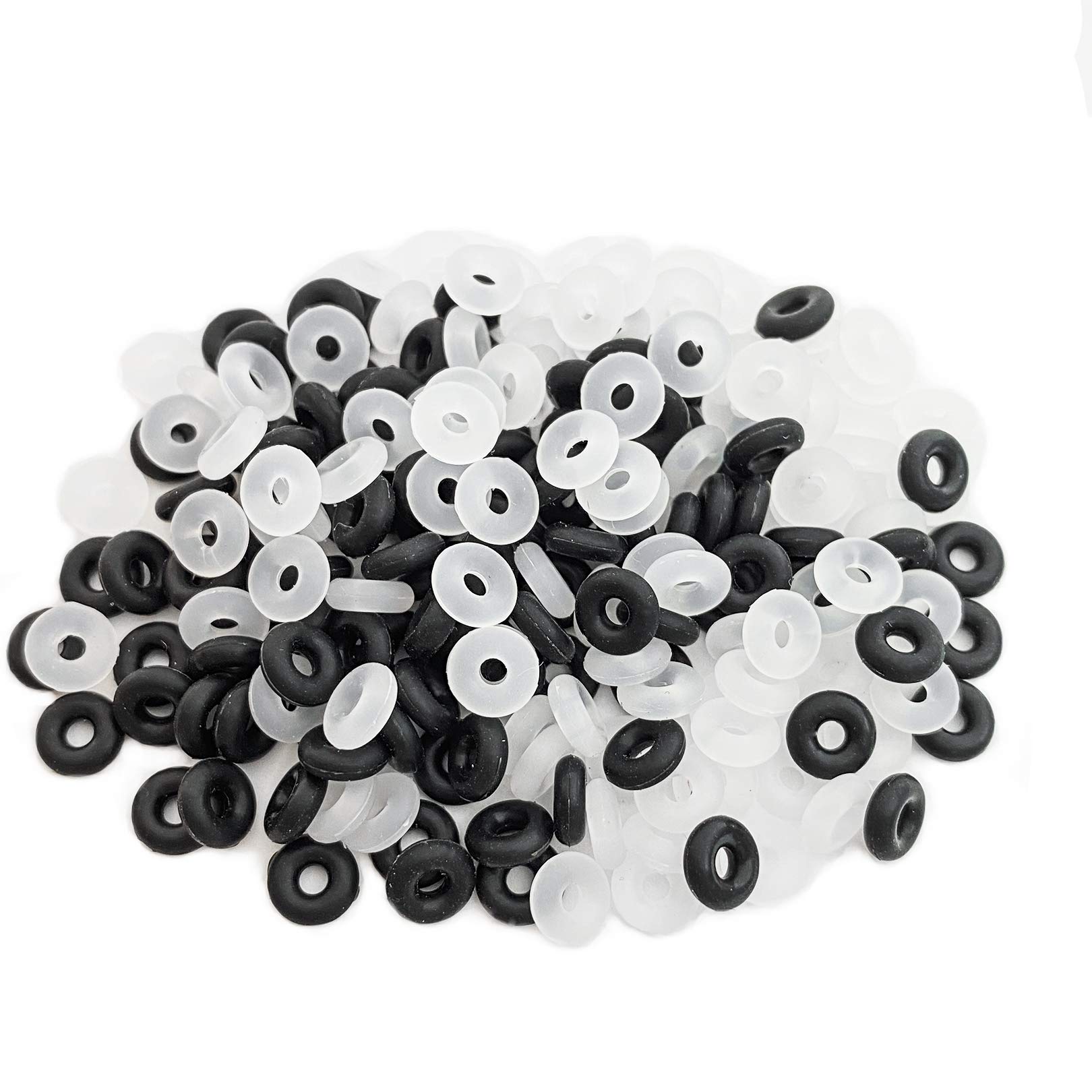 200Pcs Rubber Stopper O Rings 2mmx6mm - Anti-Skid Silicone Spacer Beads for DIY Jewelry Making, Bracelet & Necklace Accessories (Black, Transparent) - Perfect for Crafting, Repairing and Beading Projects