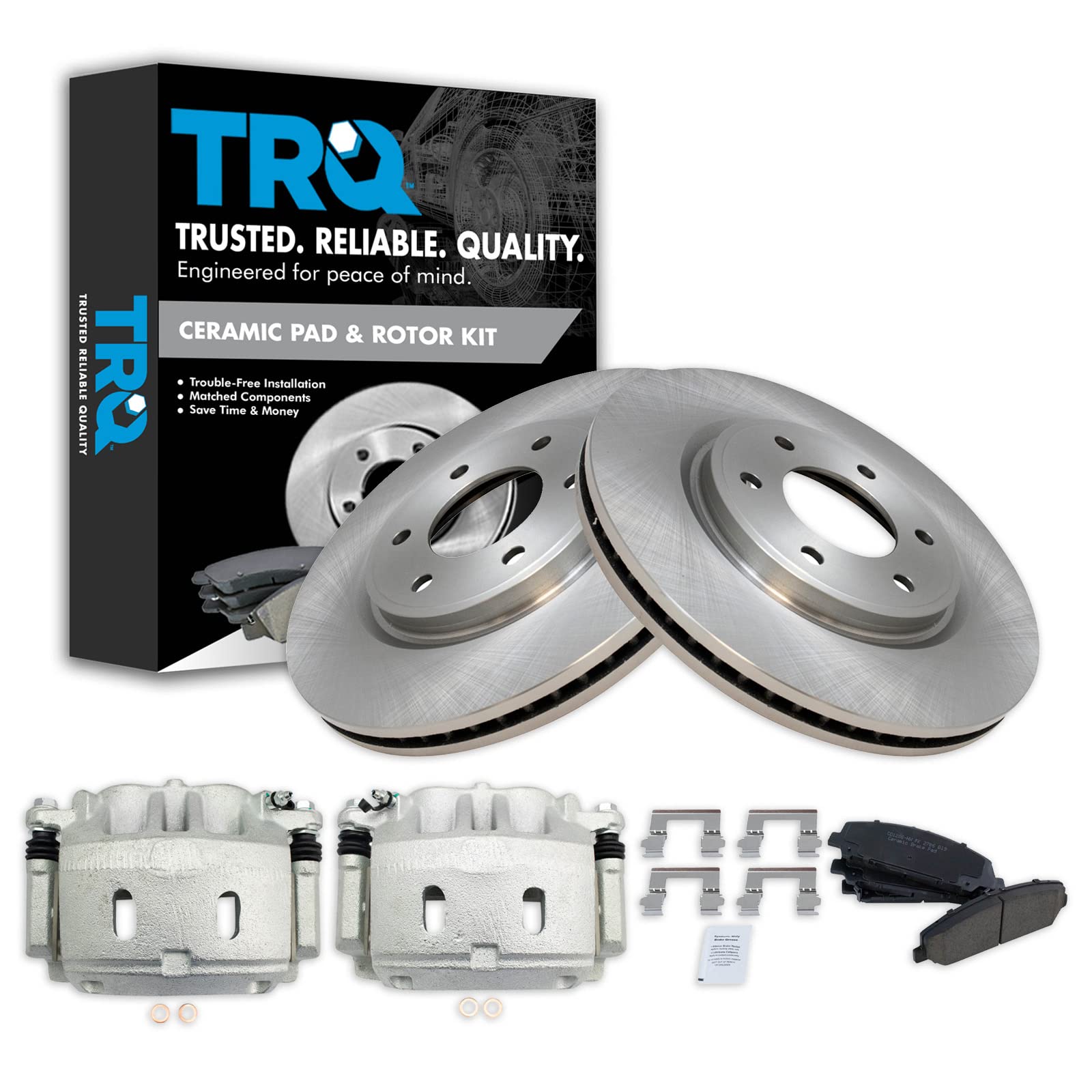 TRQ Premium Front Brake Pad & Rotor Kit - Ceramic Vented Brake Pads & Rotors - Compatible with 2008-2010 INFINITI QX56, 2008-2011 Nissan Armada & Titan - Smooth Braking for City Commuting & Highway Driving