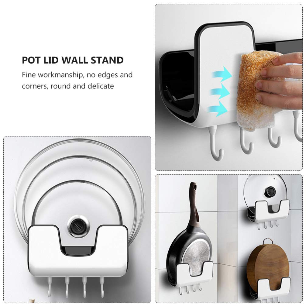 Wall Mounted Pot Lid Holder with 4 Hooks - Kitchen Organizer for Pans, Utensils & Cutting Boards | Space-Saving Storage for Small Kitchens & RVs