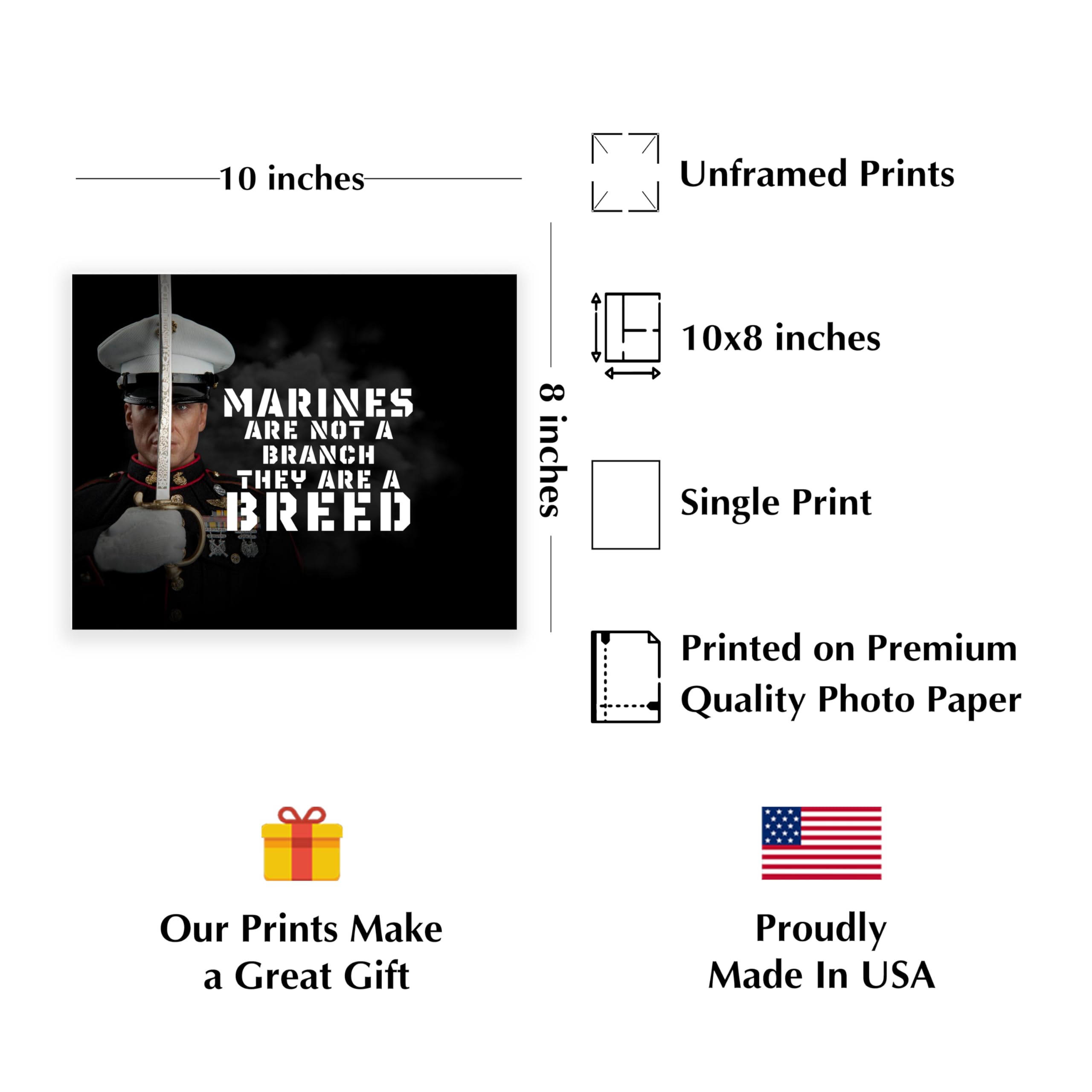 US Marine Corps Military Wall Art Print - Motivational Marine Decor for Home, Bedroom, Living Room & Office - Unframed 10x8 Inches - Perfect for Veterans Day, Military Appreciation & Patriotic Home Decor