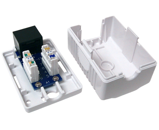 CAT5E Surface Mount Box - 1 Port Pre-Wired Universal Enclosure in Ivory | Ideal for Home & Office Network Installations