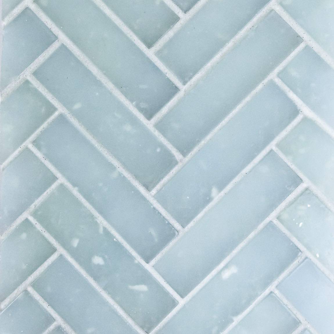 Frosted Lake Herringbone Glass Tile - Elegant Mosaic Backsplash for Kitchen & Bathroom - Waterproof & Durable for Walls, Showers, and Countertops