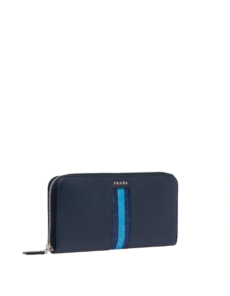 Prada Saffiano Crocodile Leather Wallet for Men - Light Blue Luxury Bifold Wallet | Perfect for Business, Travel & Everyday Use