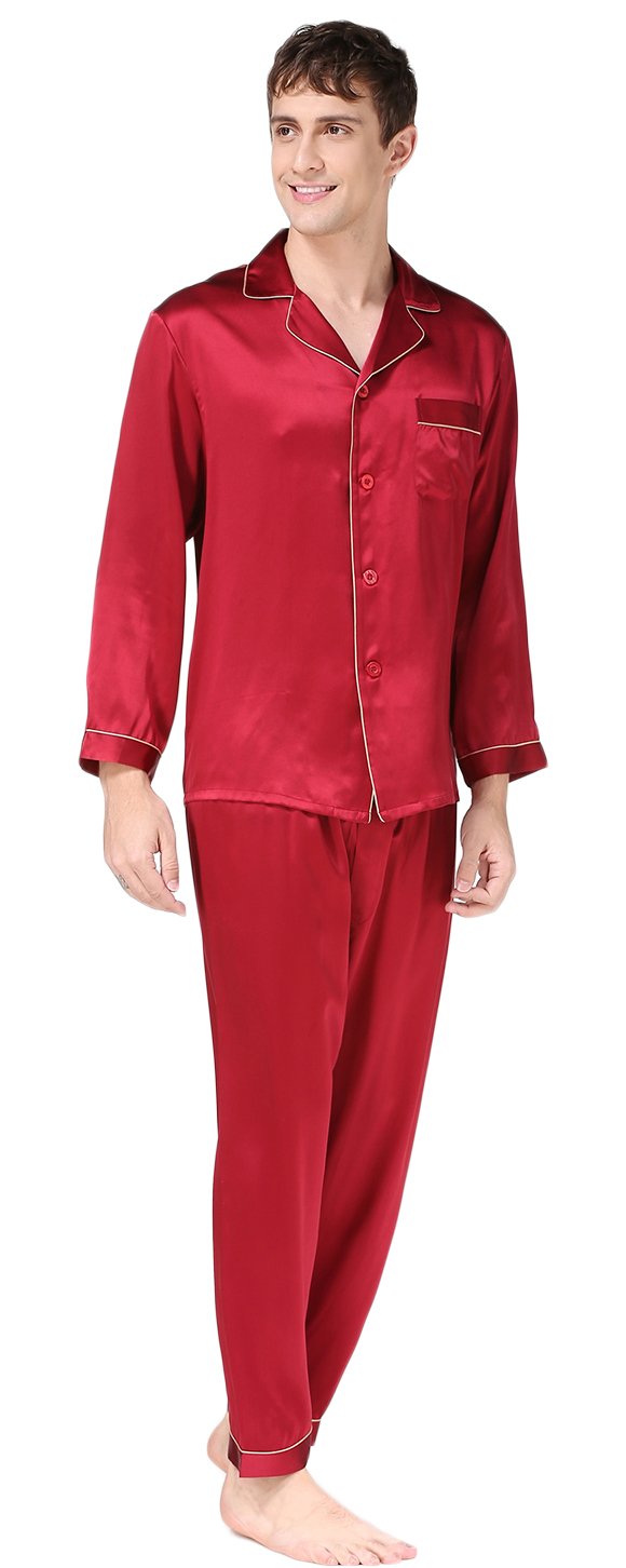 Premium Mulberry Silk Pajama Set for Men - 100% Pure Silk Sleepwear with Comfortable Nightshirt & Pants - Perfect for Relaxing at Home, Lounging & Luxury Sleepwear Gift