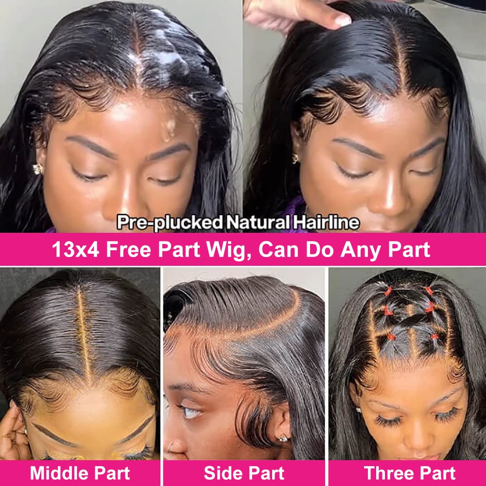 26 Inch Pre Plucked Glueless HD Lace Front Wig with Bleached Knots & Baby Hair - 13x4 Human Hair Lace Front Wig Straight Natural Black for Daily Wear & Special Occasions