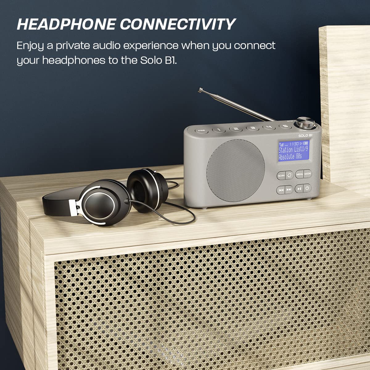 AZATOM Solo B1 Grey Portable DAB/DAB+ Digital Radio with Bluetooth - Rechargeable Battery, Dual Alarm, 80 Presets, AUX & Headphone Jack - Perfect for Home, Office, Travel & Outdoor Use