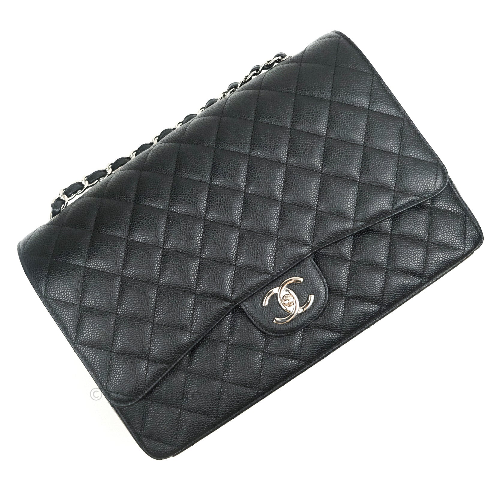 Chanel Classic Jumbo Double Flap Maxi Bag in Black Caviar Leather with Silver Hardware - Luxury Designer Handbag for Women, Perfect for Work, Evening Events & Special Occasions