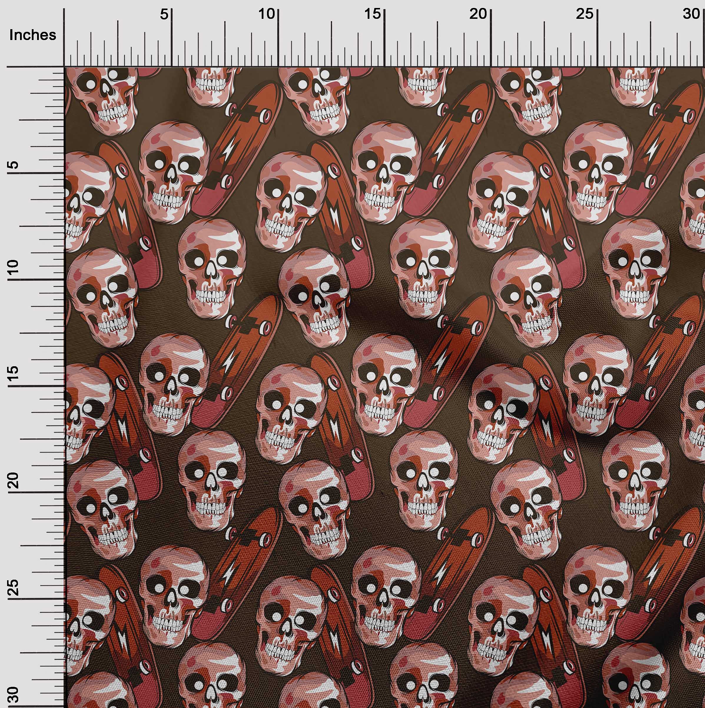 oneOone Polyester Spandex Skull Print Fabric - Brown Dress Material 56 Inch Wide by The Yard | Perfect for Gothic Clothing, Halloween Costumes & DIY Fashion Projects